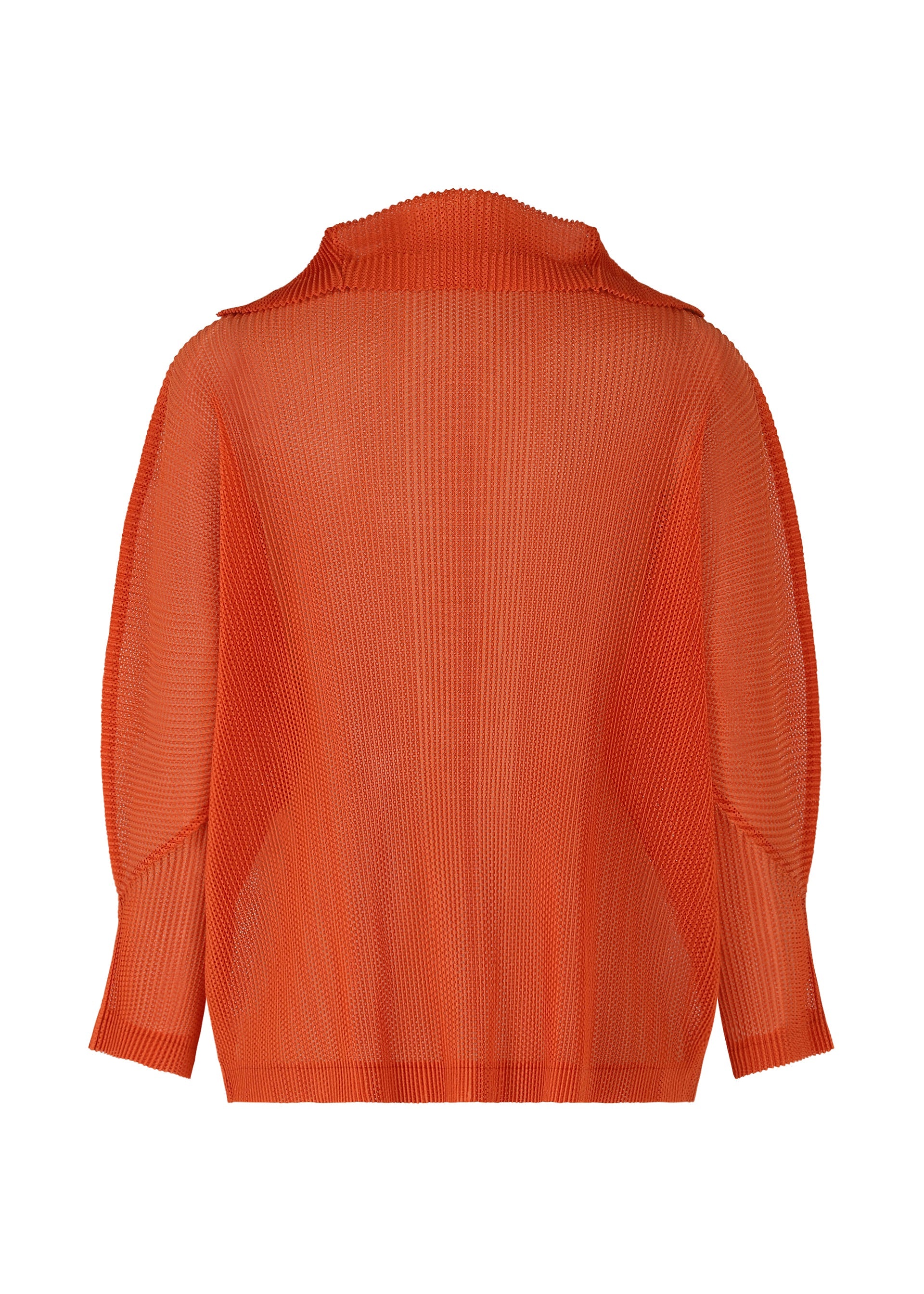A detail shot of the PLEATS PLEASE ISSEY MIYAKE TATAMI JULY cardigan.