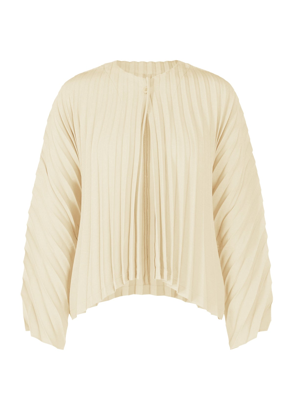 A product shot of the PLEATS PLEASE ISSEY MIYAKE CIRCULAR cardigan in off white (02).
