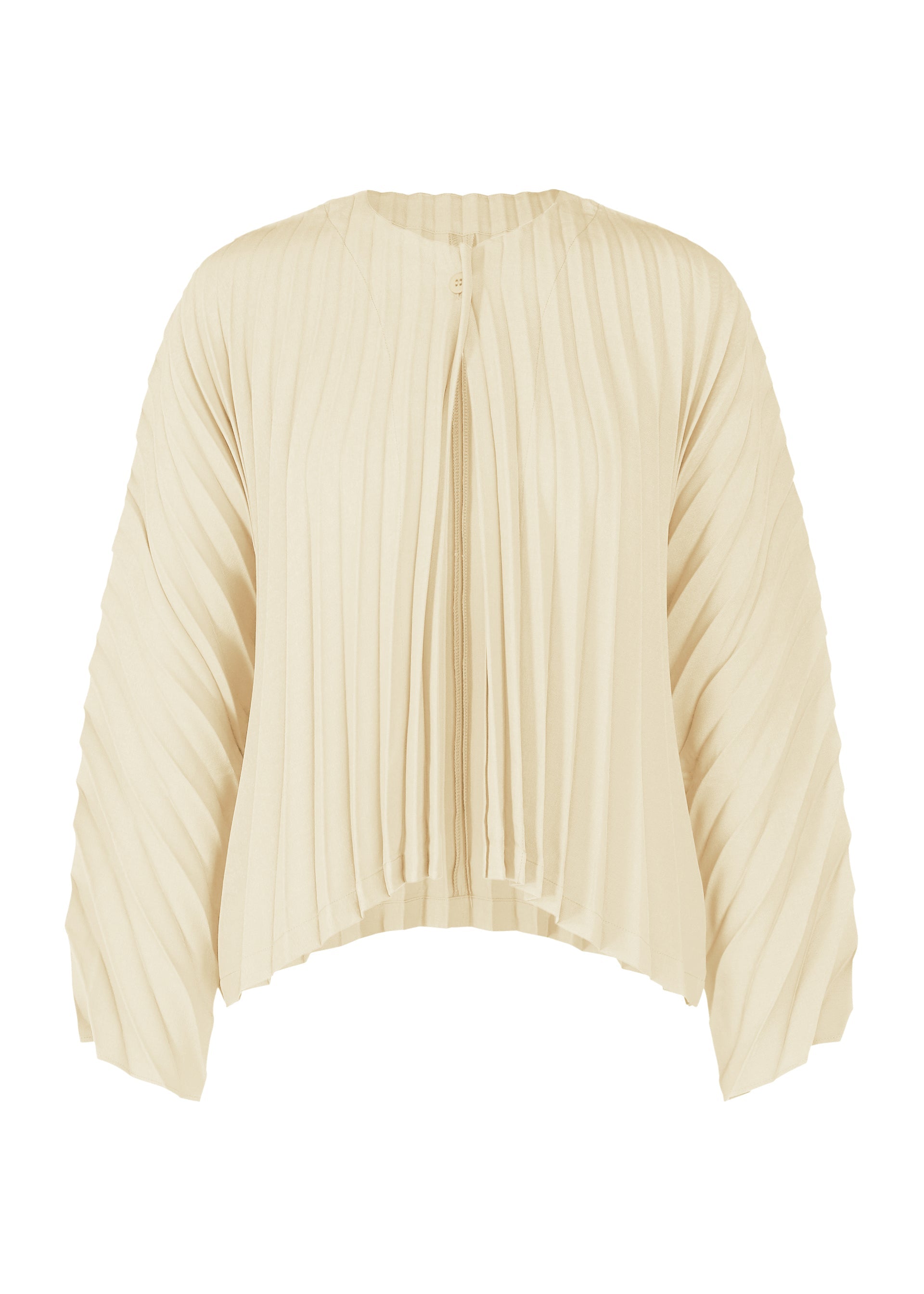 A product shot of the PLEATS PLEASE ISSEY MIYAKE CIRCULAR cardigan in off white (02).