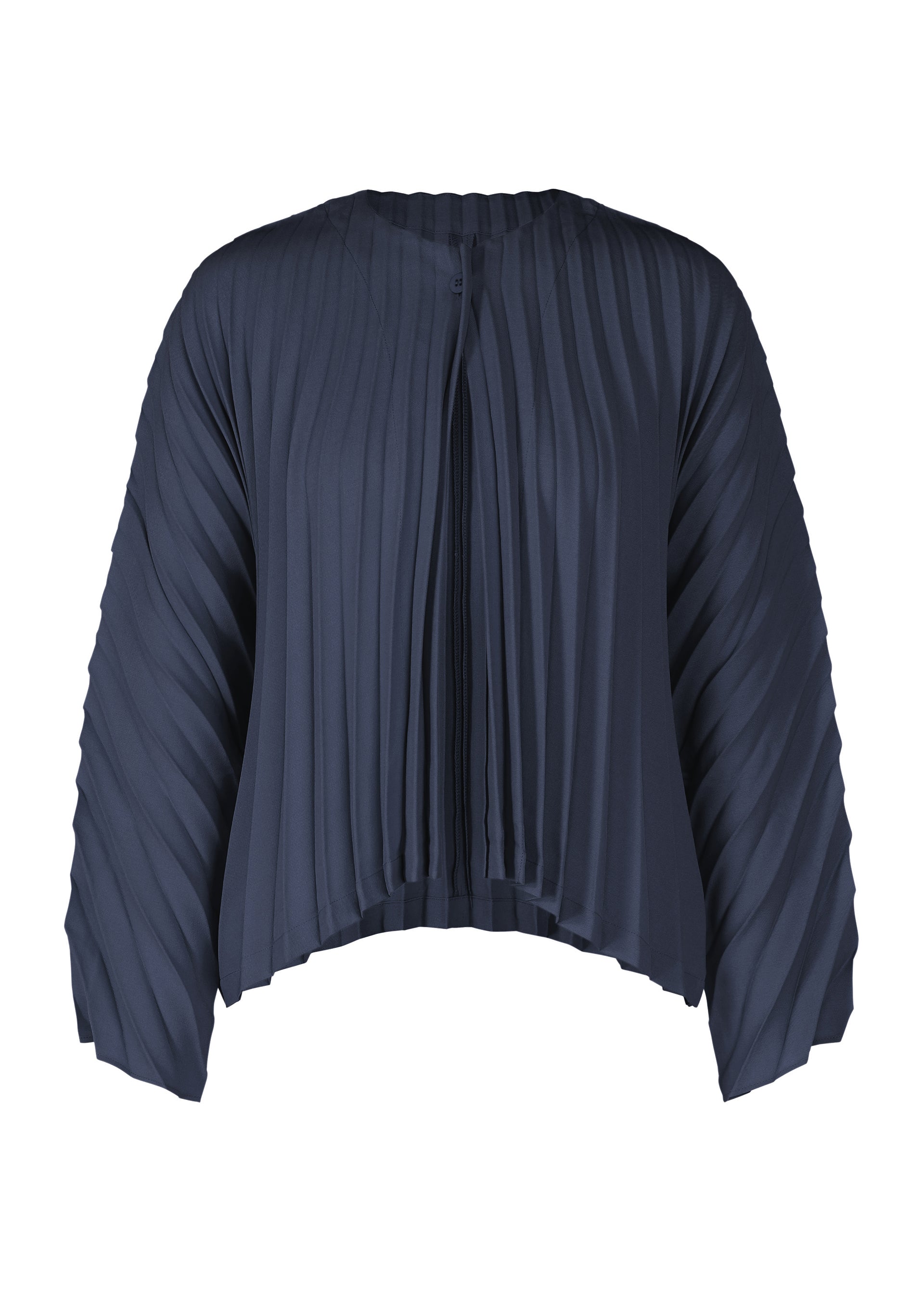 A product shot of the PLEATS PLEASE ISSEY MIYAKE CIRCULAR cardigan in navy (75).