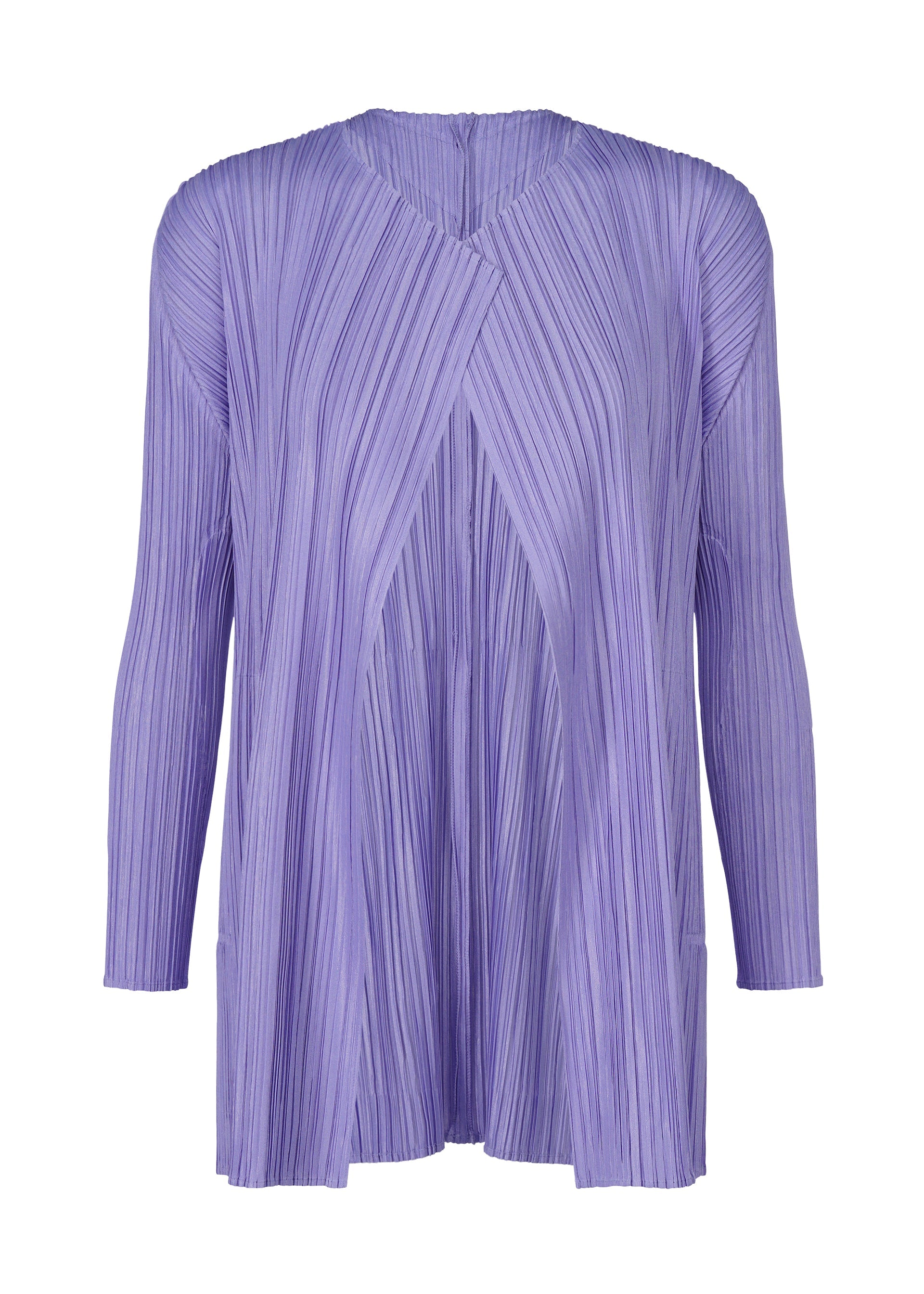 A product shot of the PLEATS PLEASE ISSEY MIYAKE MELLOW PLEATS coat in saxe blue (71).