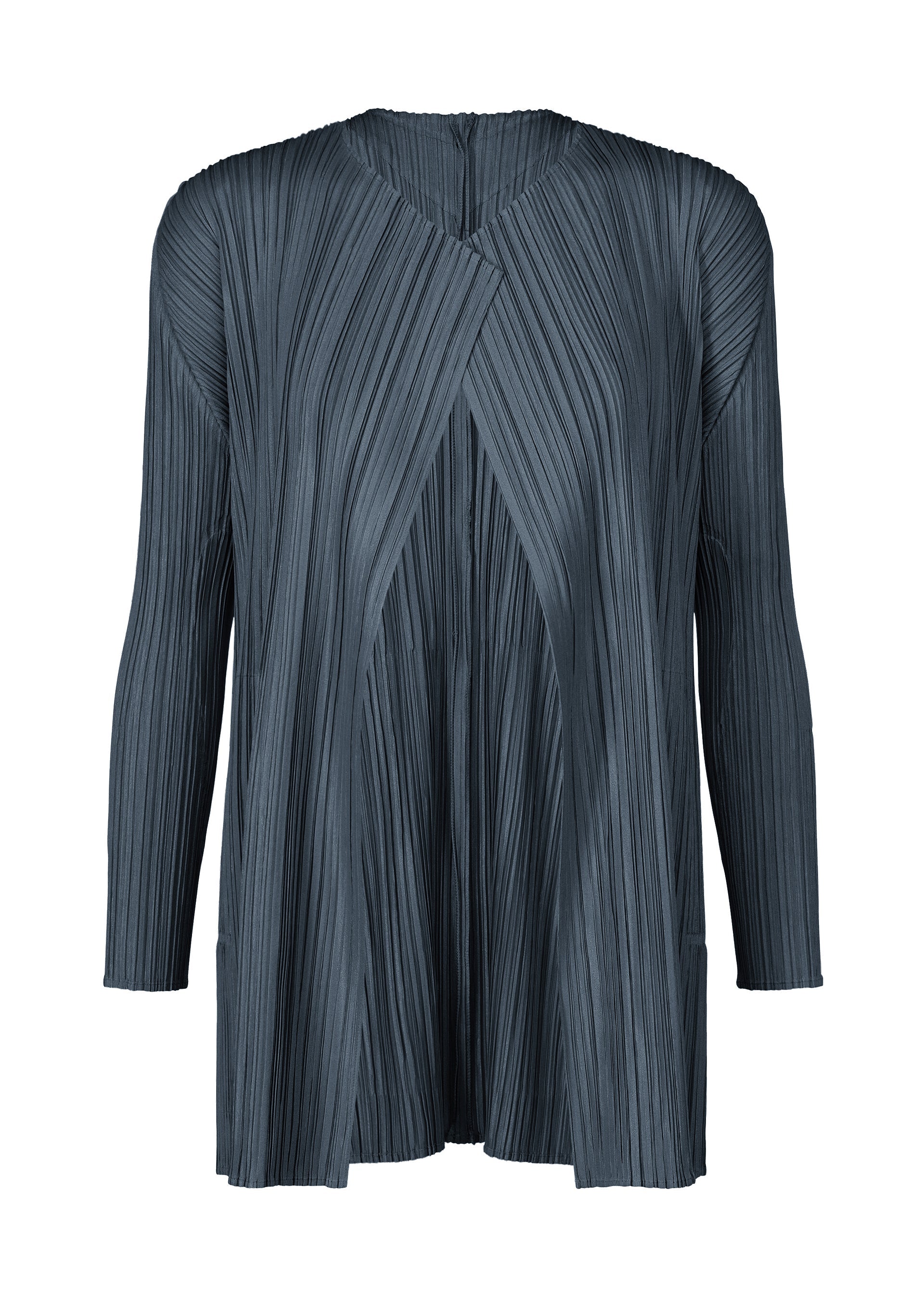 A product shot of the PLEATS PLEASE ISSEY MIYAKE MELLOW PLEATS coat in navy (75).