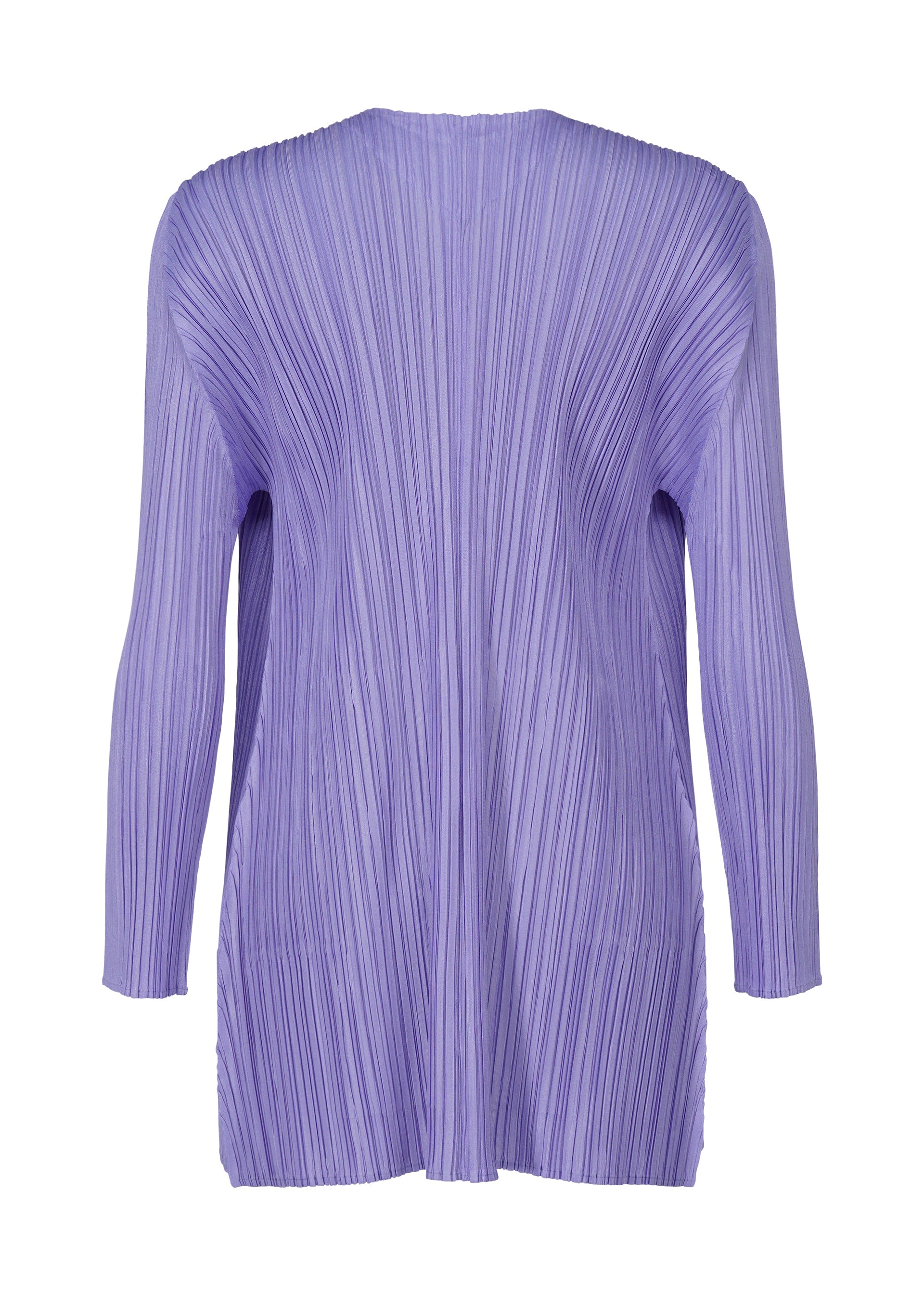 A detail shot of the PLEATS PLEASE ISSEY MIYAKE MELLOW PLEATS coat.
