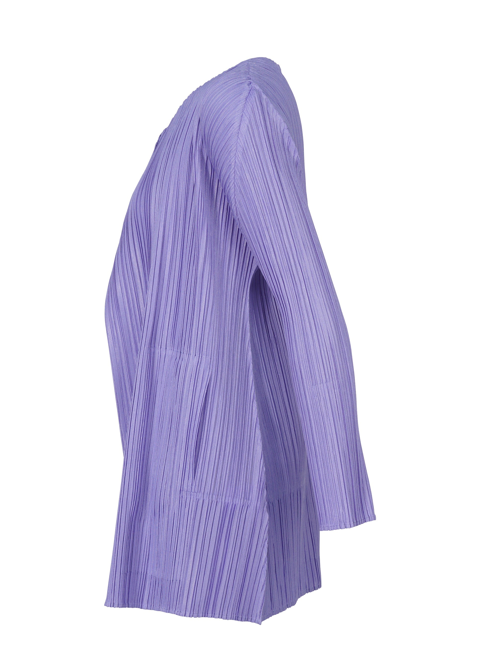 A detail shot of the PLEATS PLEASE ISSEY MIYAKE MELLOW PLEATS coat.