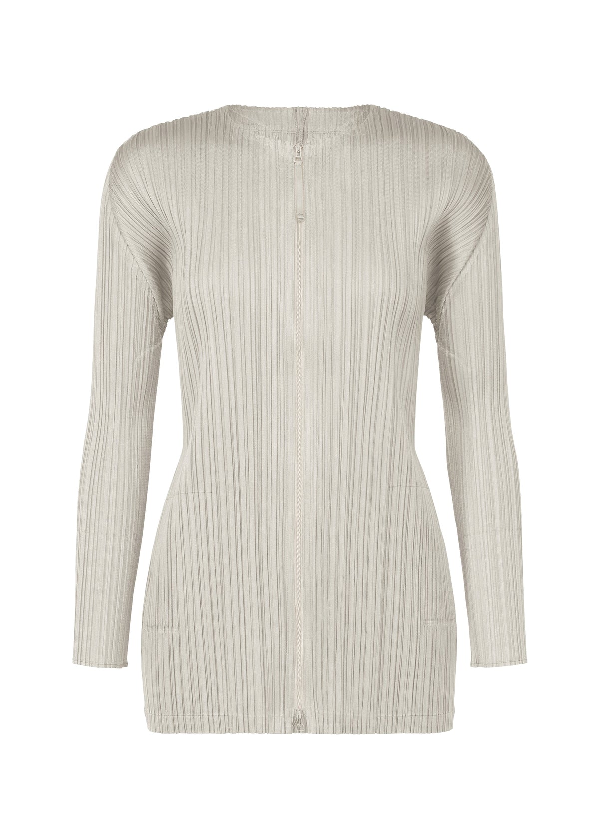 A product shot of the PLEATS PLEASE ISSEY MIYAKE MONTHLY COLORS SEPTEMBER jacket in light grey (10).