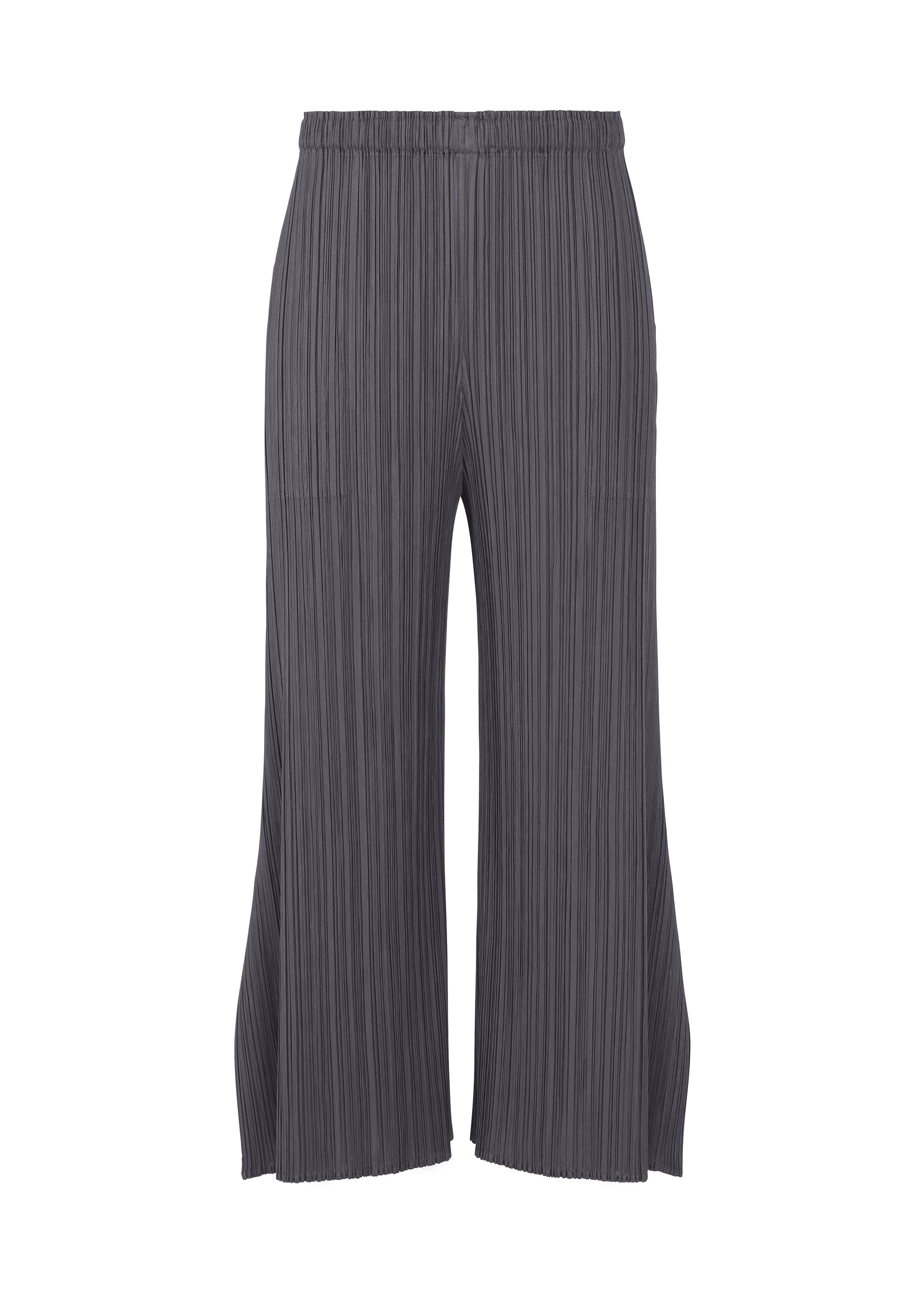 A product shot of the PLEATS PLEASE ISSEY MIYAKE MONTHLY COLORS JULY trousers in dark grey.
