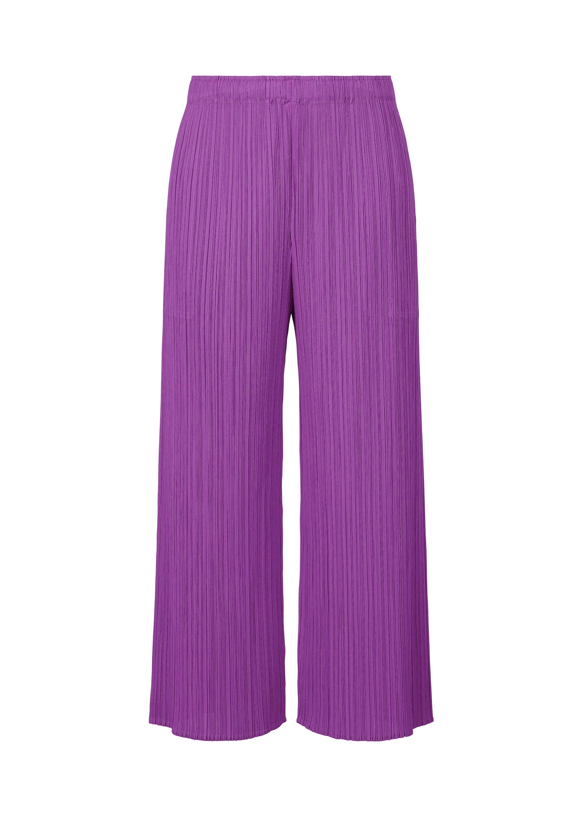 A product shot of the PLEATS PLEASE ISSEY MIYAKE MONTHLY COLORS AUGUST trousers in light purple (80).