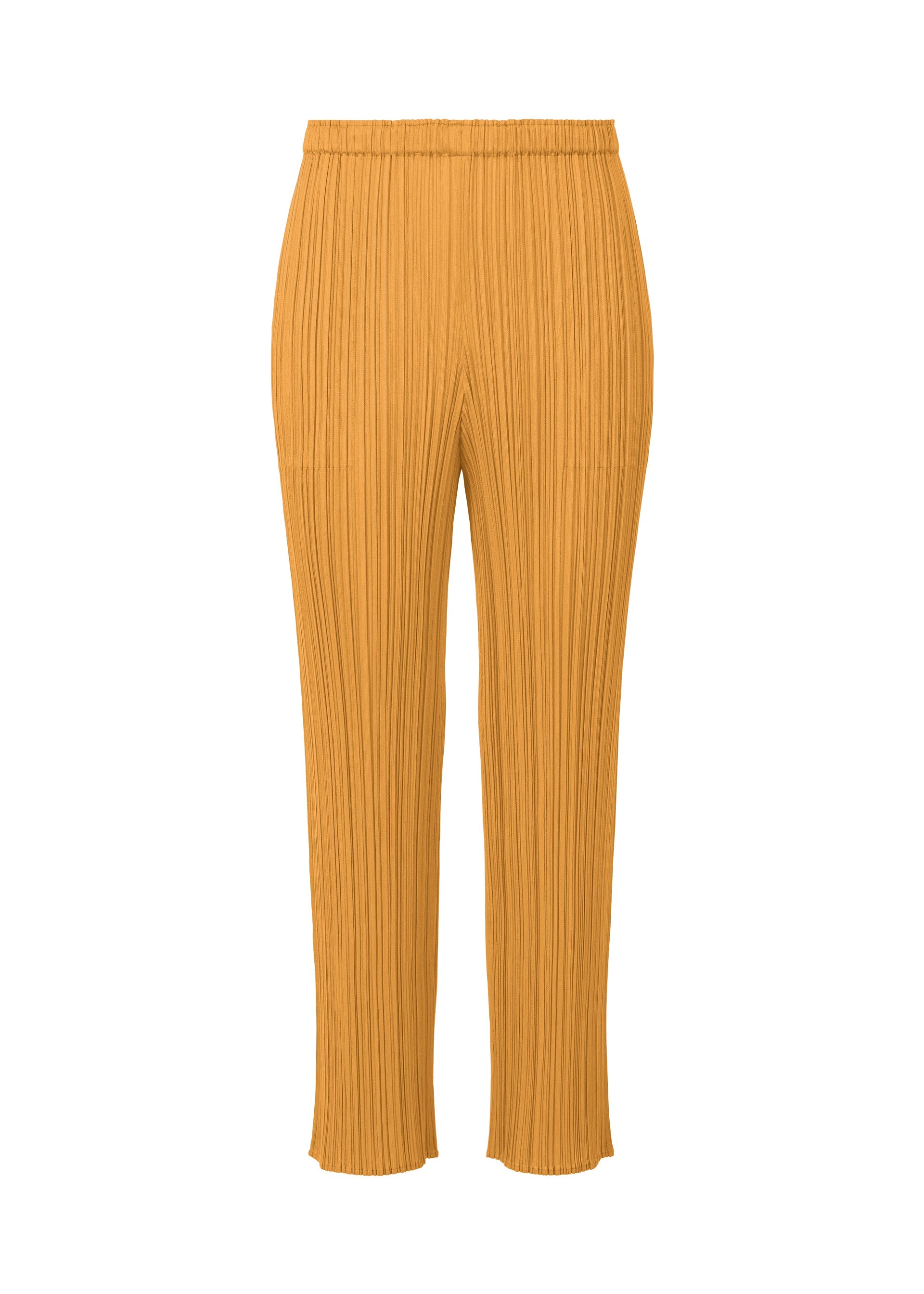 A product shot of the PLEATS PLEASE ISSEY MIYAKE MONTHLY COLORS SEPTEMBER trousers in ochre (56).