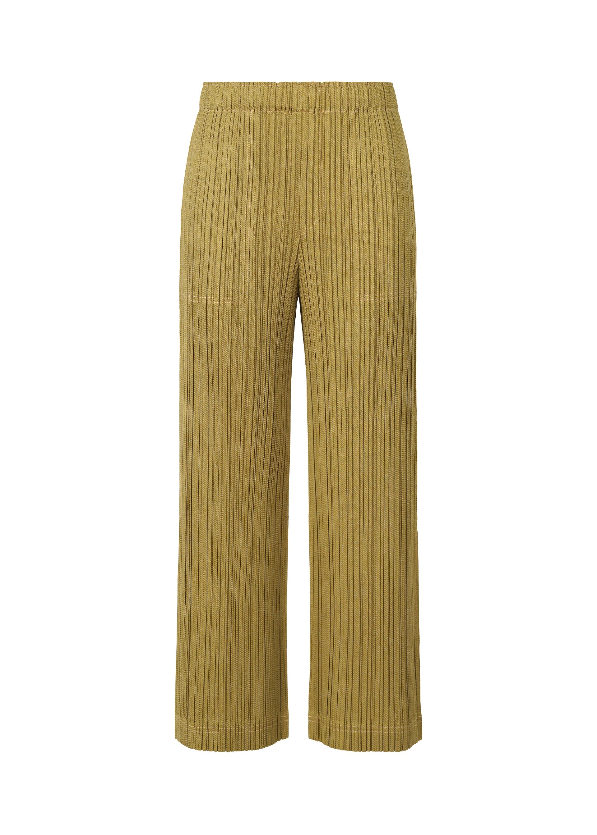 A product shot of the PLEATS PLEASE ISSEY MIYAKE COTTON DENIM trousers in mustard (59).