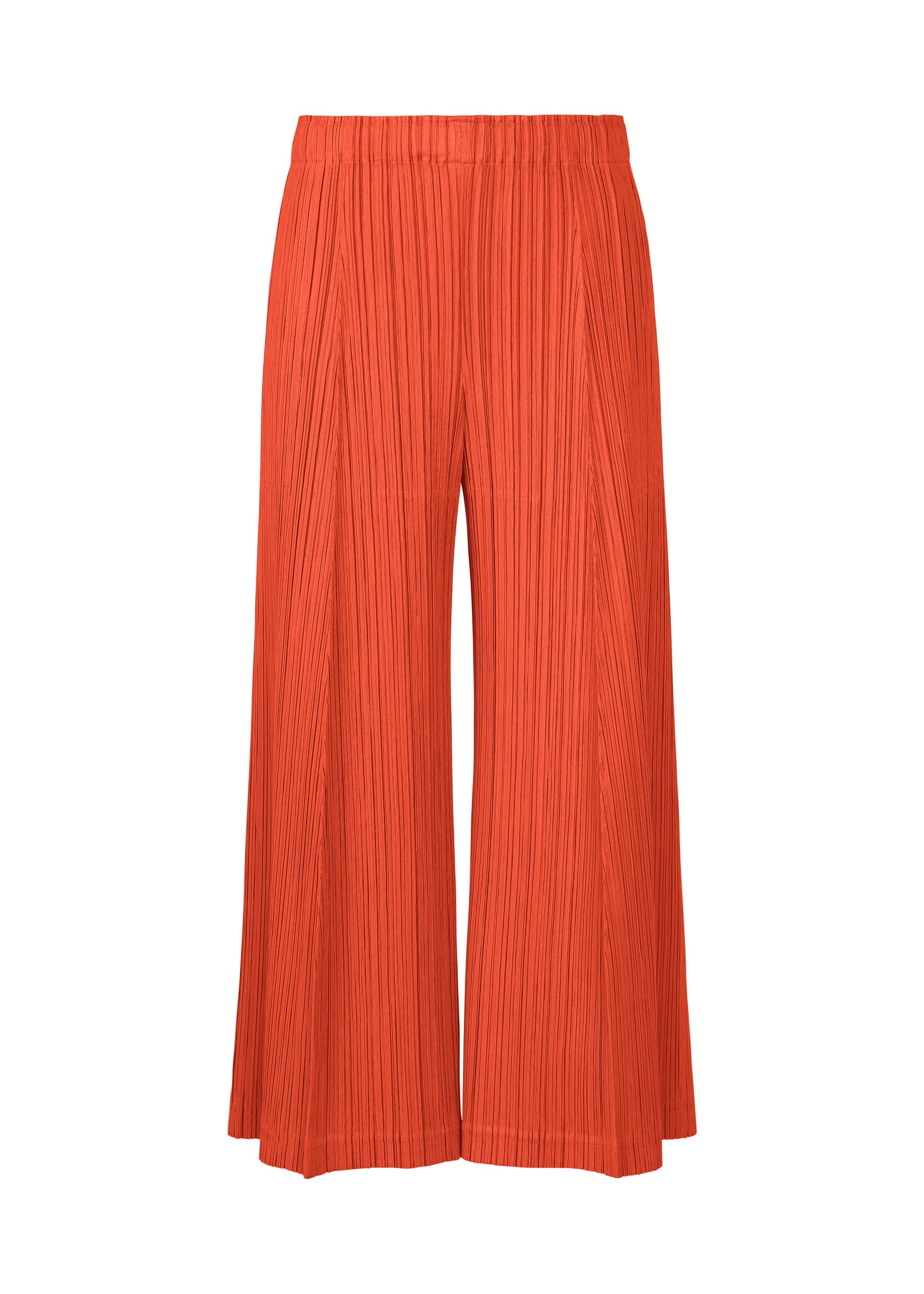 A product shot of the PLEATS PLEASE ISSEY MIYAKE THICKER BOTTOMS 1 trousers in bright red.