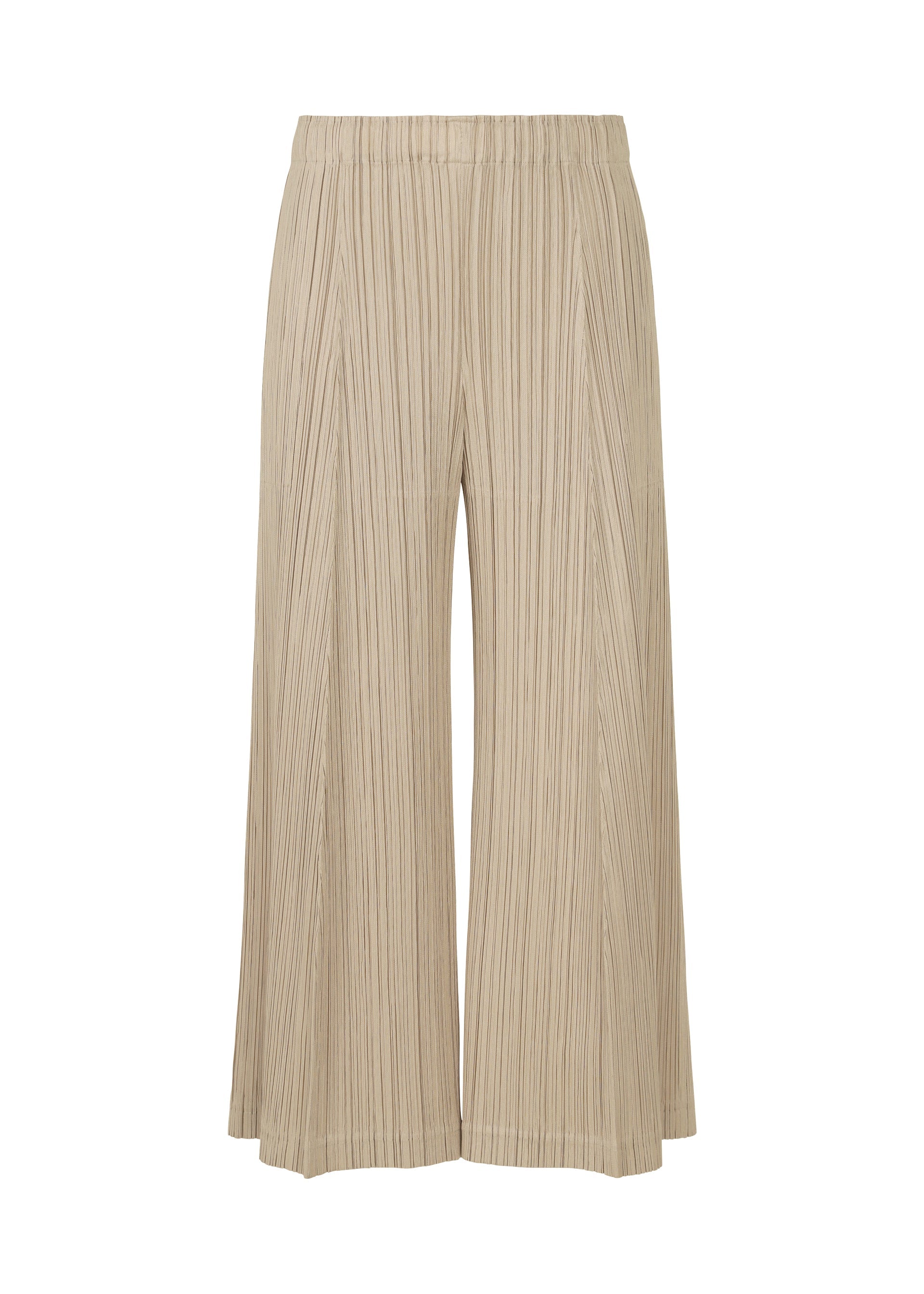 A product shot of the PLEATS PLEASE ISSEY MIYAKE THICKER BOTTOMS 1 trousers in greige.