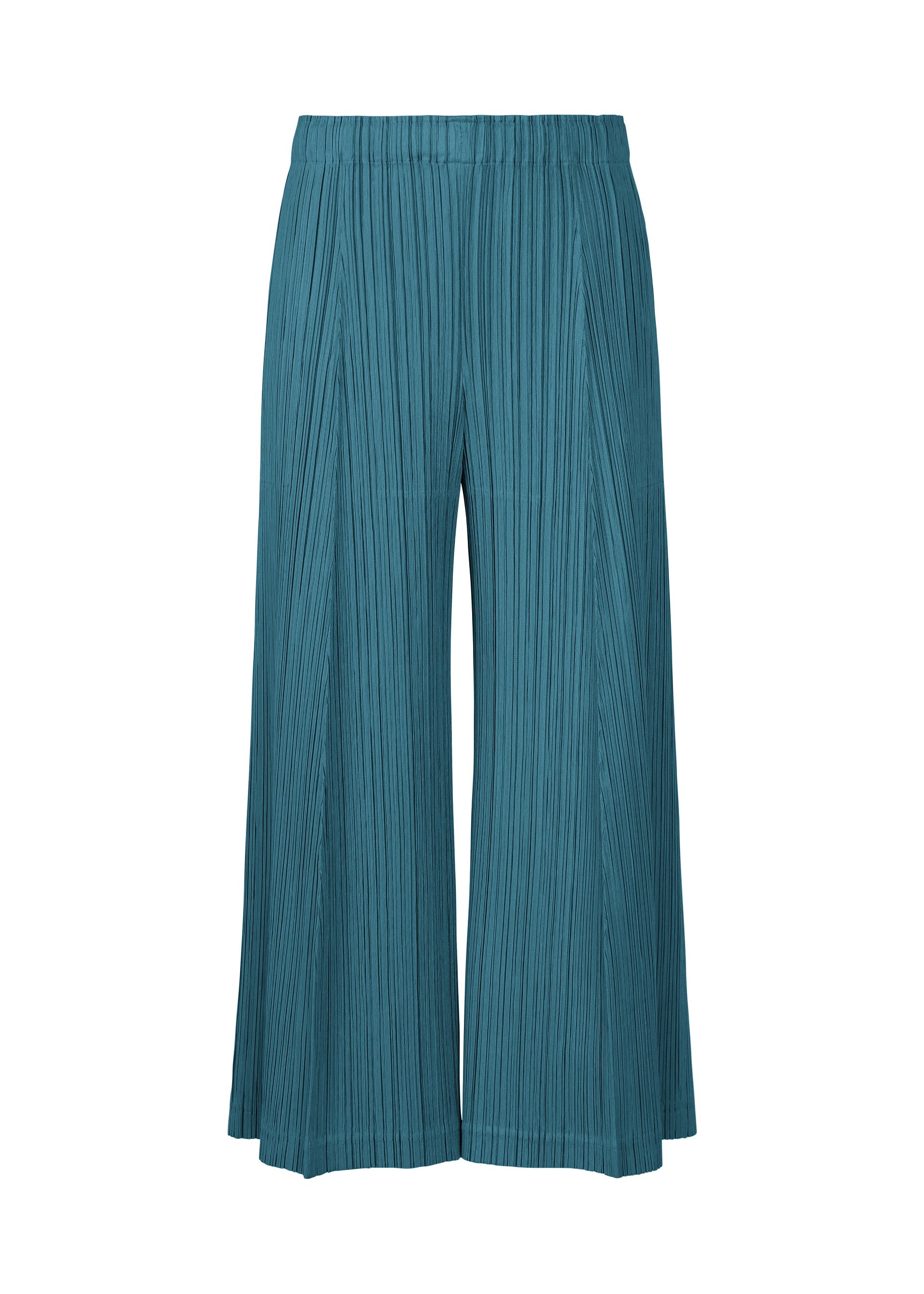 A product shot of the PLEATS PLEASE ISSEY MIYAKE THICKER BOTTOMS 1 trousers in peacock blue.