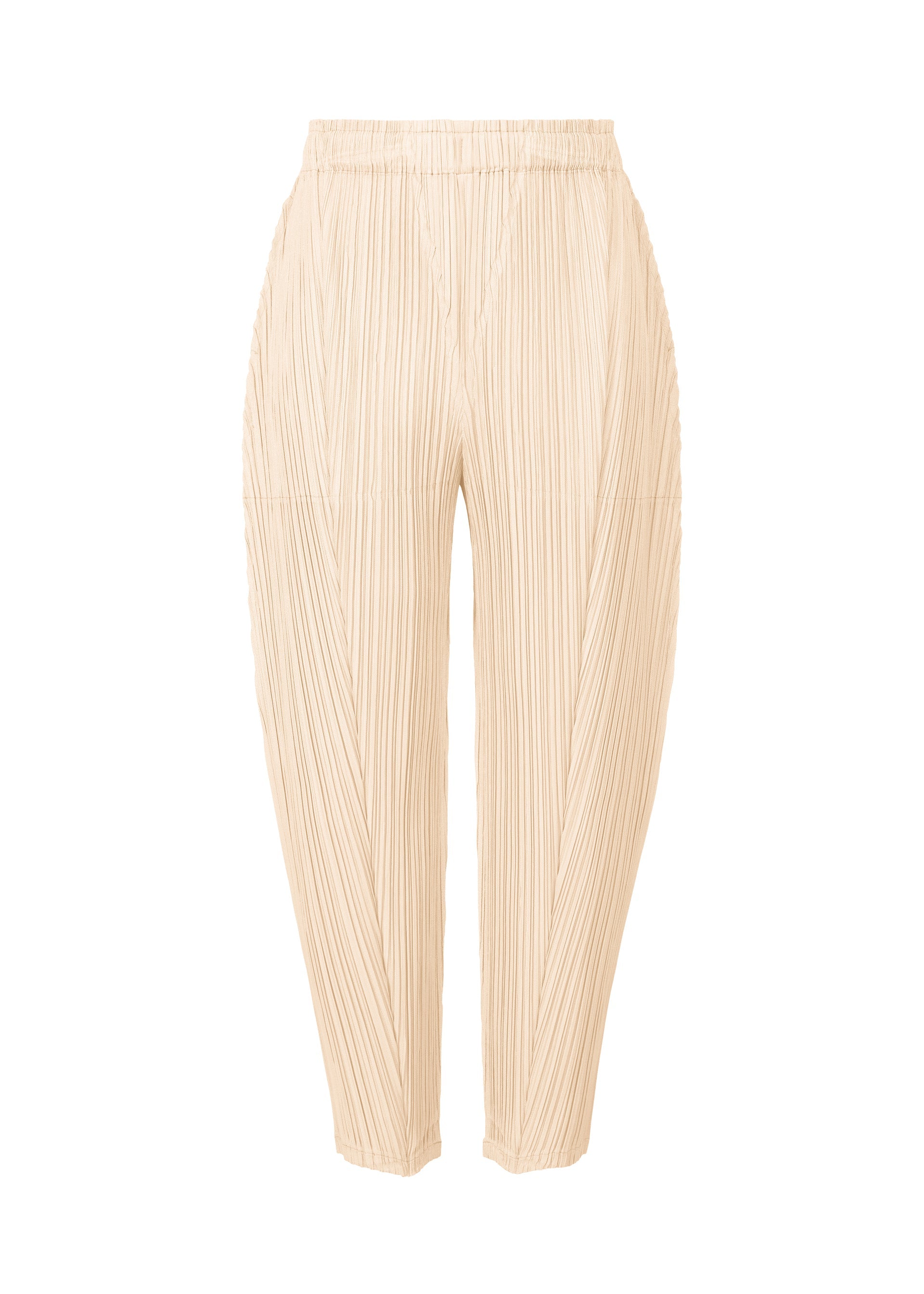 A product shot of the PLEATS PLEASE ISSEY MIYAKE THICKER BOTTOMS 2 trousers in off white (02).