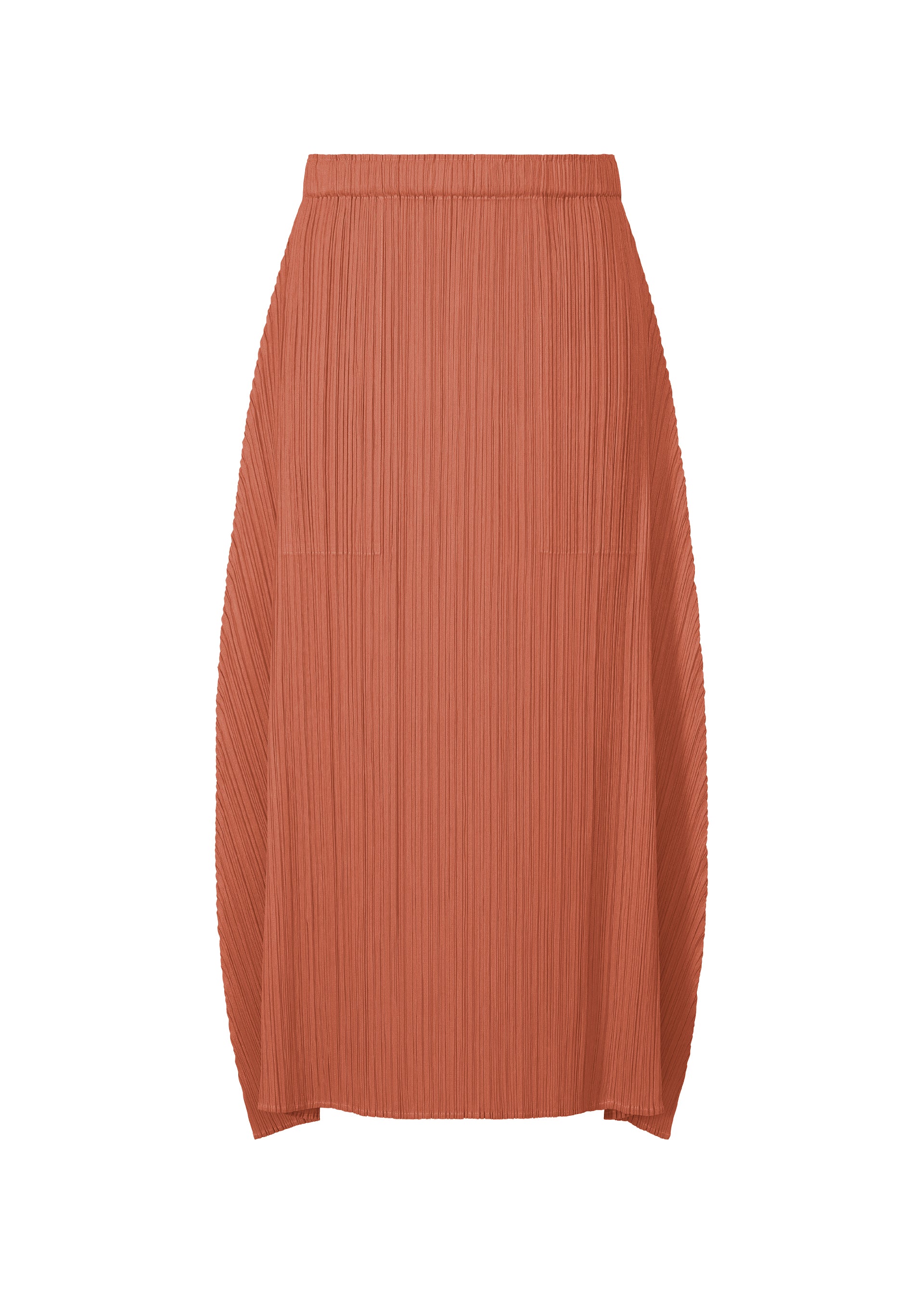 A product shot of the PLEATS PLEASE ISSEY MIYAKE MONTHLY COLORS OCTOBER skirt in coral pink (29).
