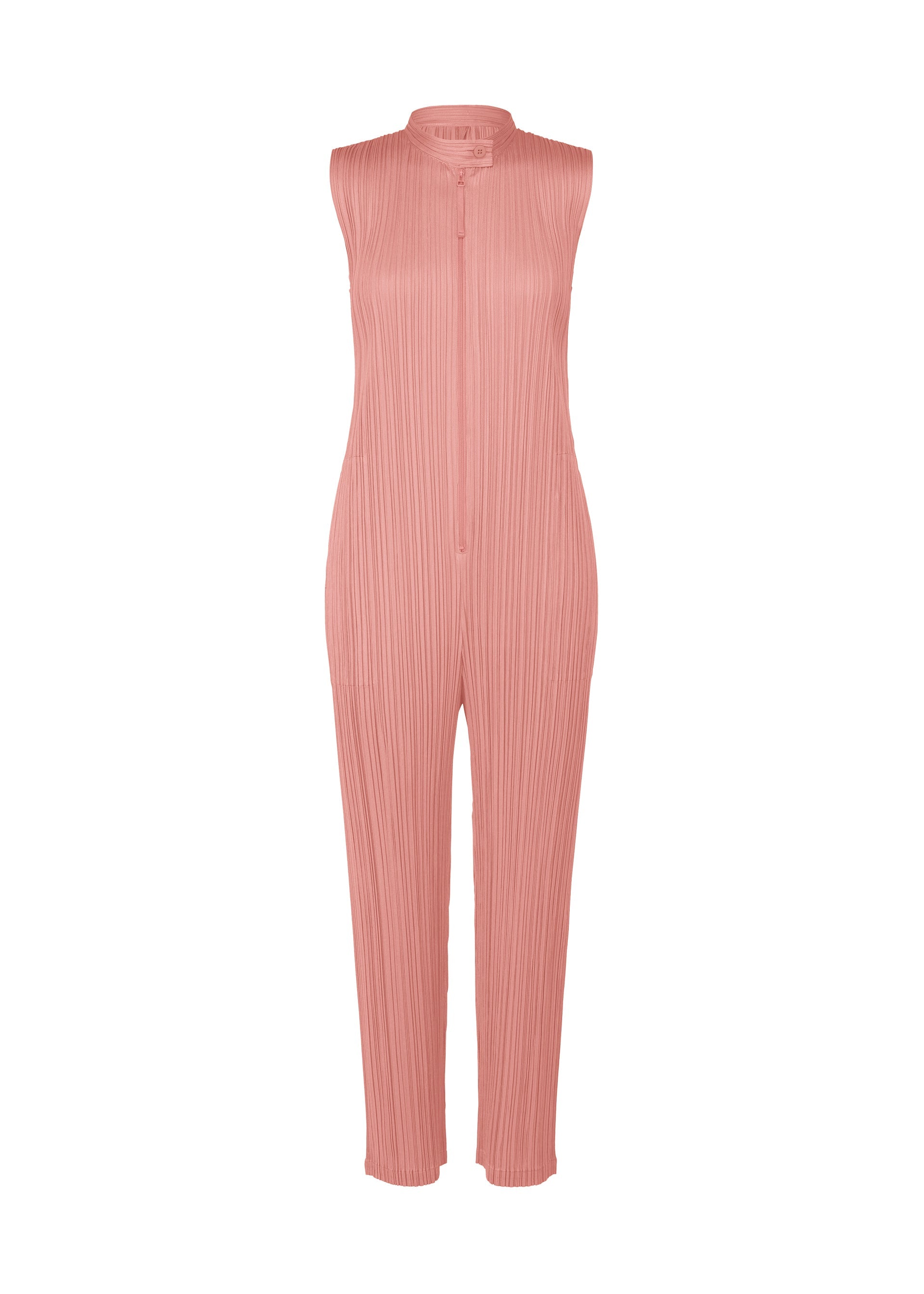 A product shot of the PLEATS PLEASE ISSEY MIYAKE MONTHLY COLORS SEPTEMBER jumpsuit in rose pink (28).
