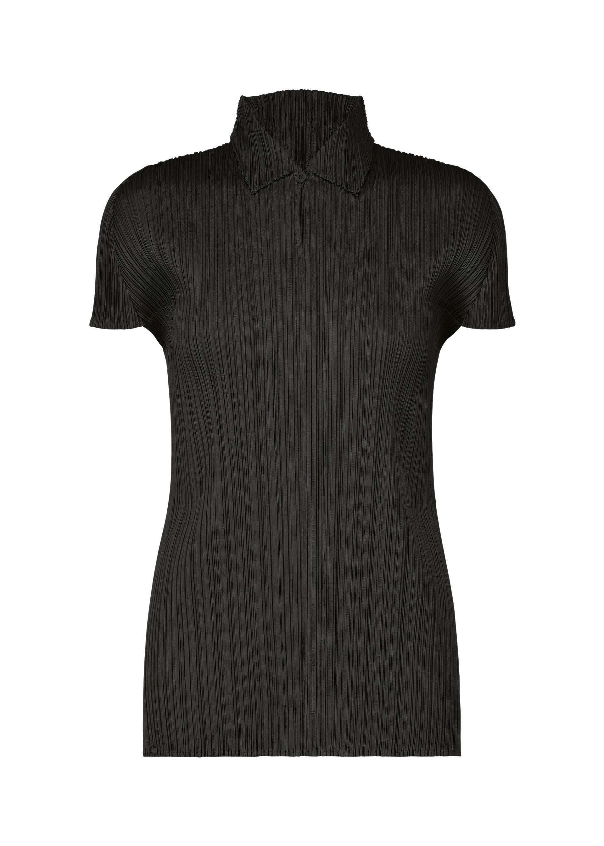 A product shot of the PLEATS PLEASE ISSEY MIYAKE MONTHLY COLORS AUGUST top in black (15).