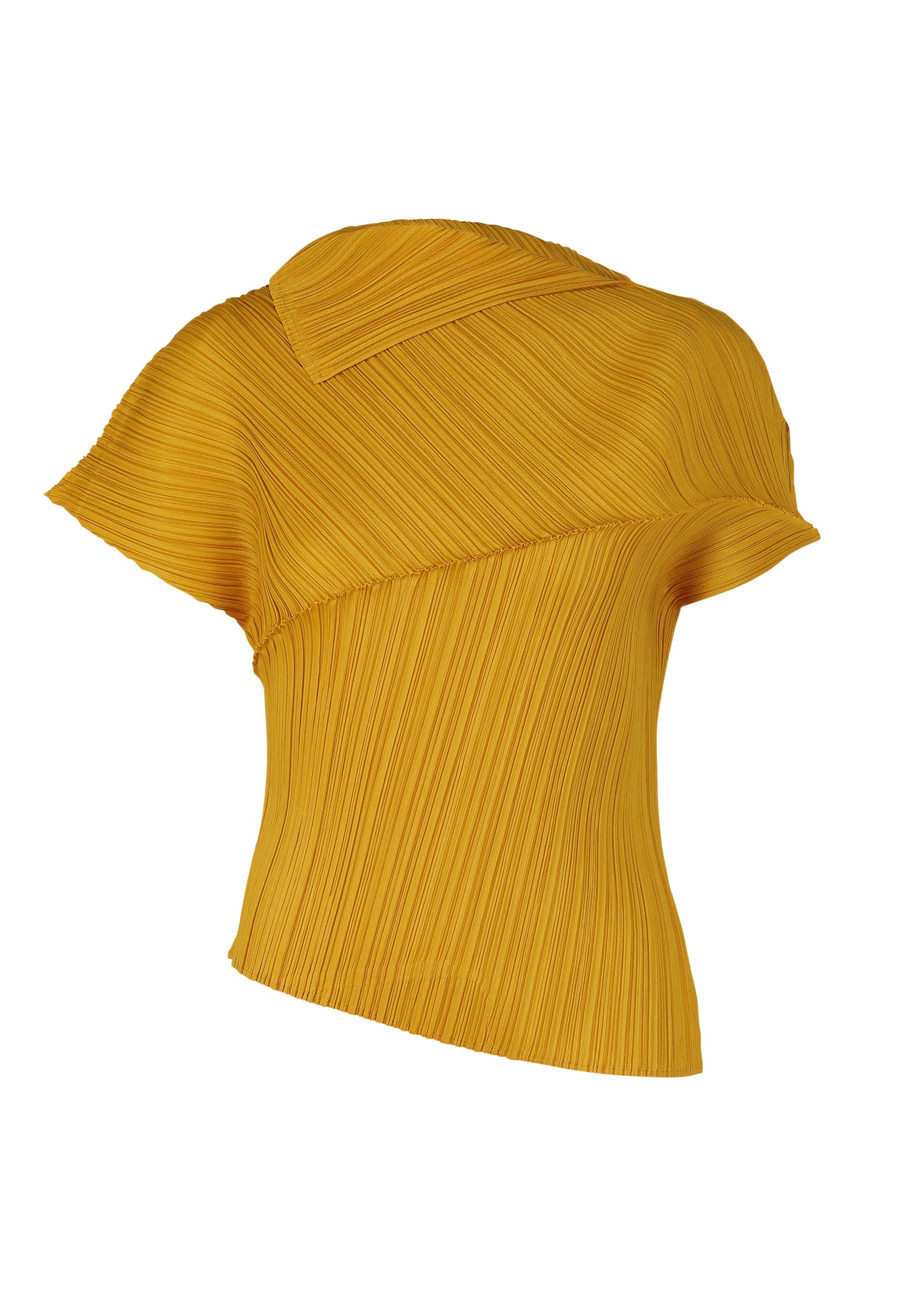 A product shot of the PLEATS PLEASE ISSEY MIYAKE LEAP top in mustard.