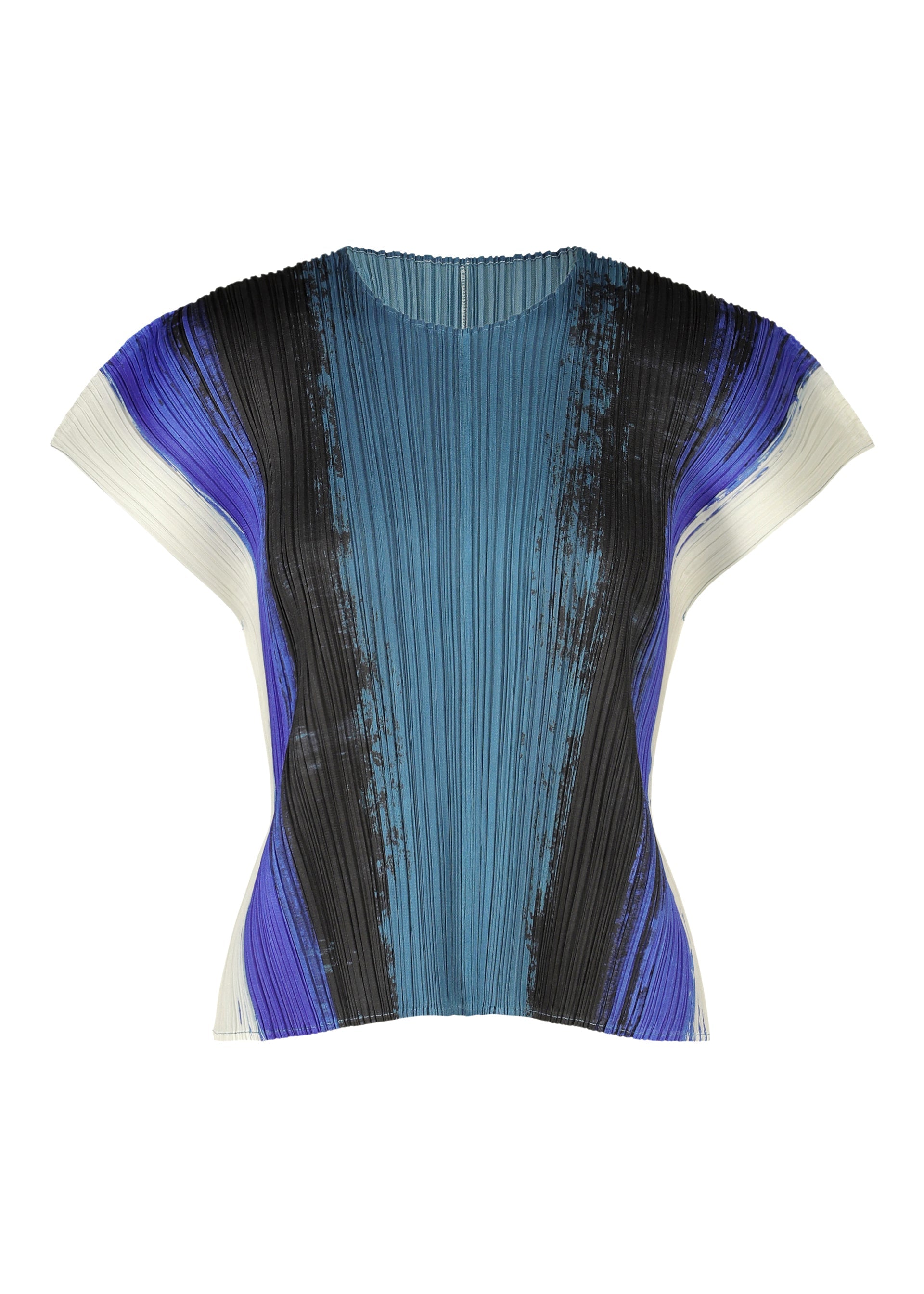 A product shot of the PLEATS PLEASE ISSEY MIYAKE JUMP top in blue.