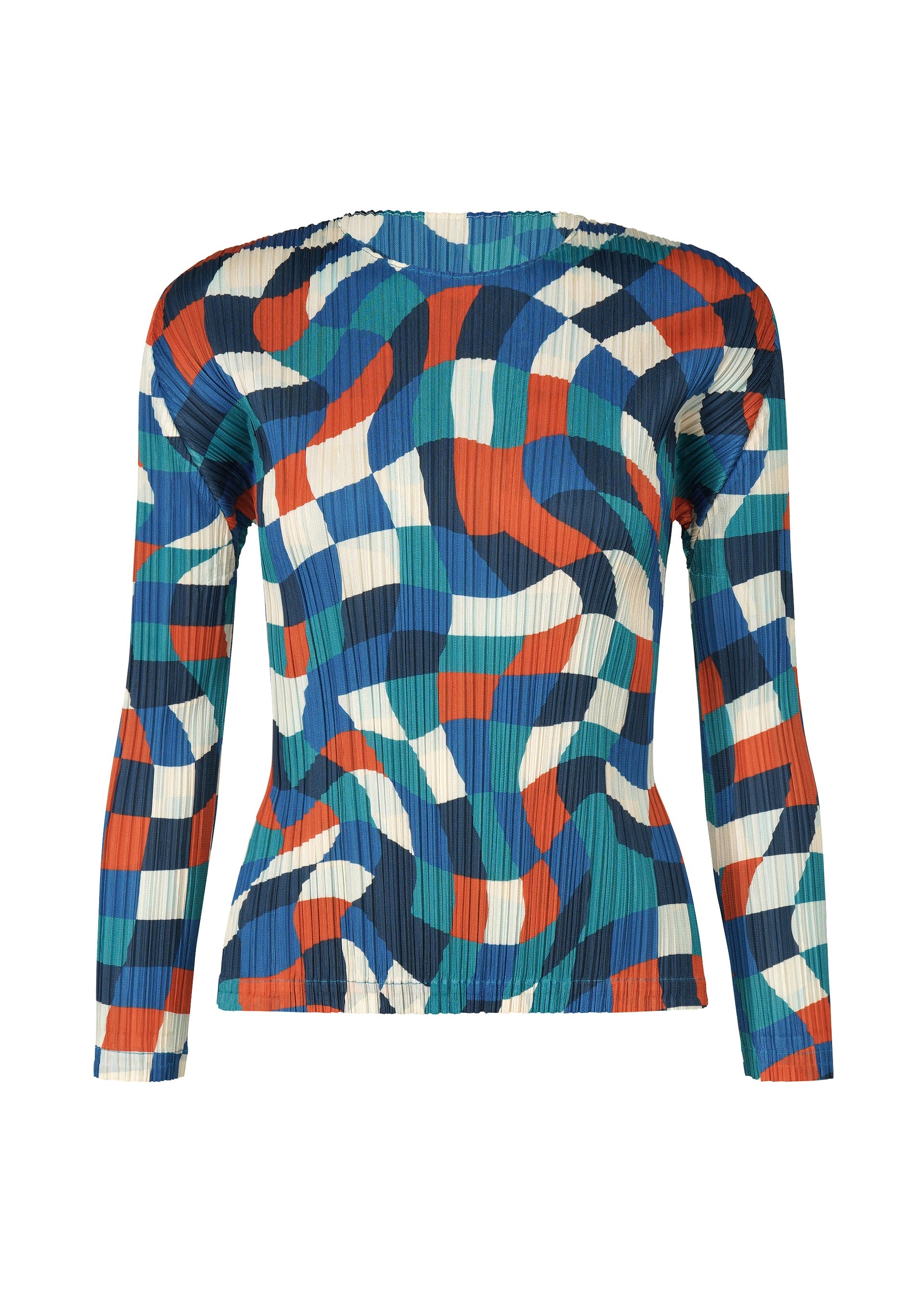A product shot of the PLEATS PLEASE ISSEY MIYAKE DANCING SQUARE top in blue (72).