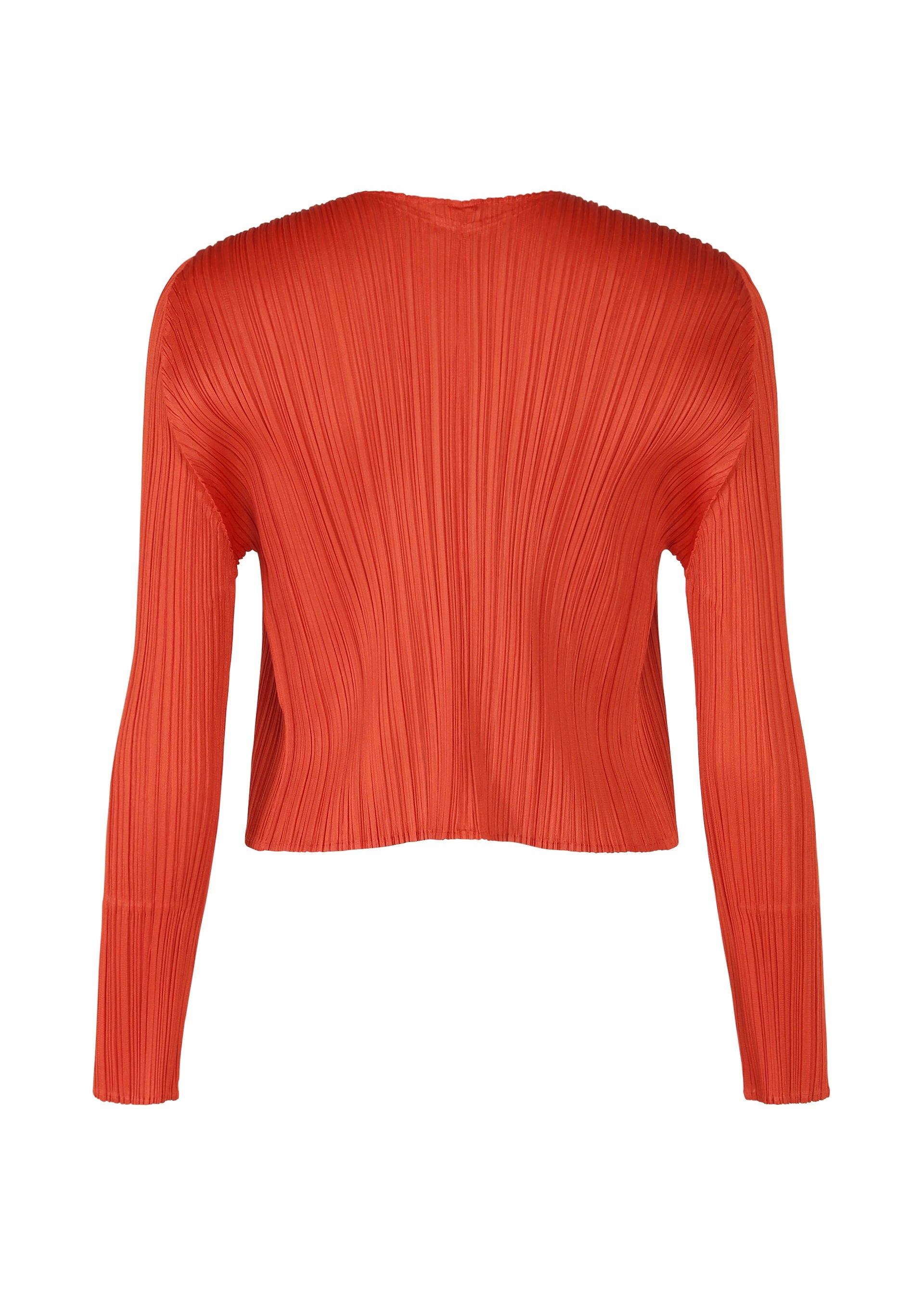 A detail shot of the PLEATS PLEASE ISSEY MIYAKE MONTHLY COLORS JULY cardigan.