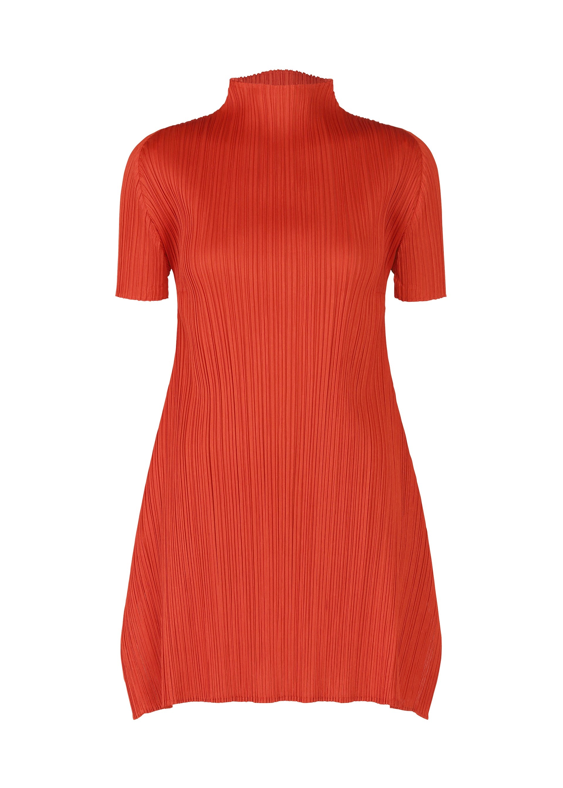 A product shot of the PLEATS PLEASE ISSEY MIYAKE MONTHLY COLORS JULY tunic in bright red.