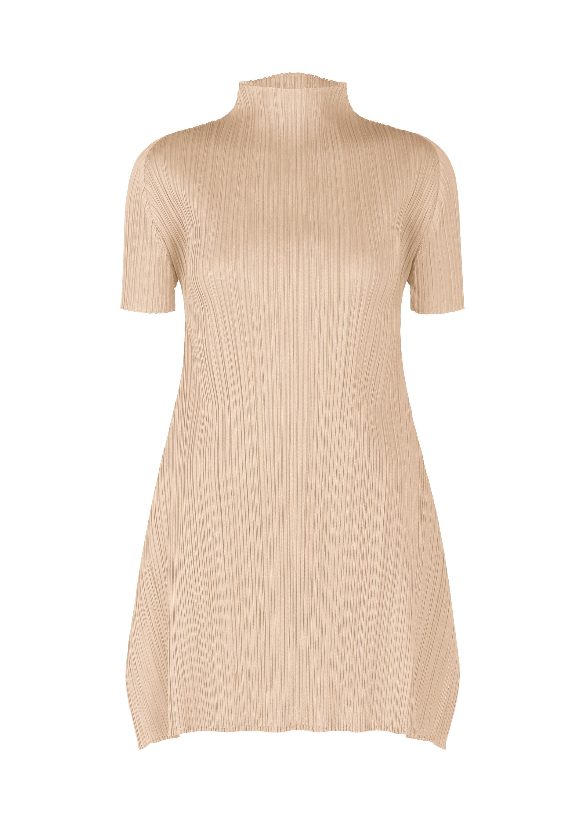 A product shot of the PLEATS PLEASE ISSEY MIYAKE MONTHLY COLORS JULY tunic in light beige.