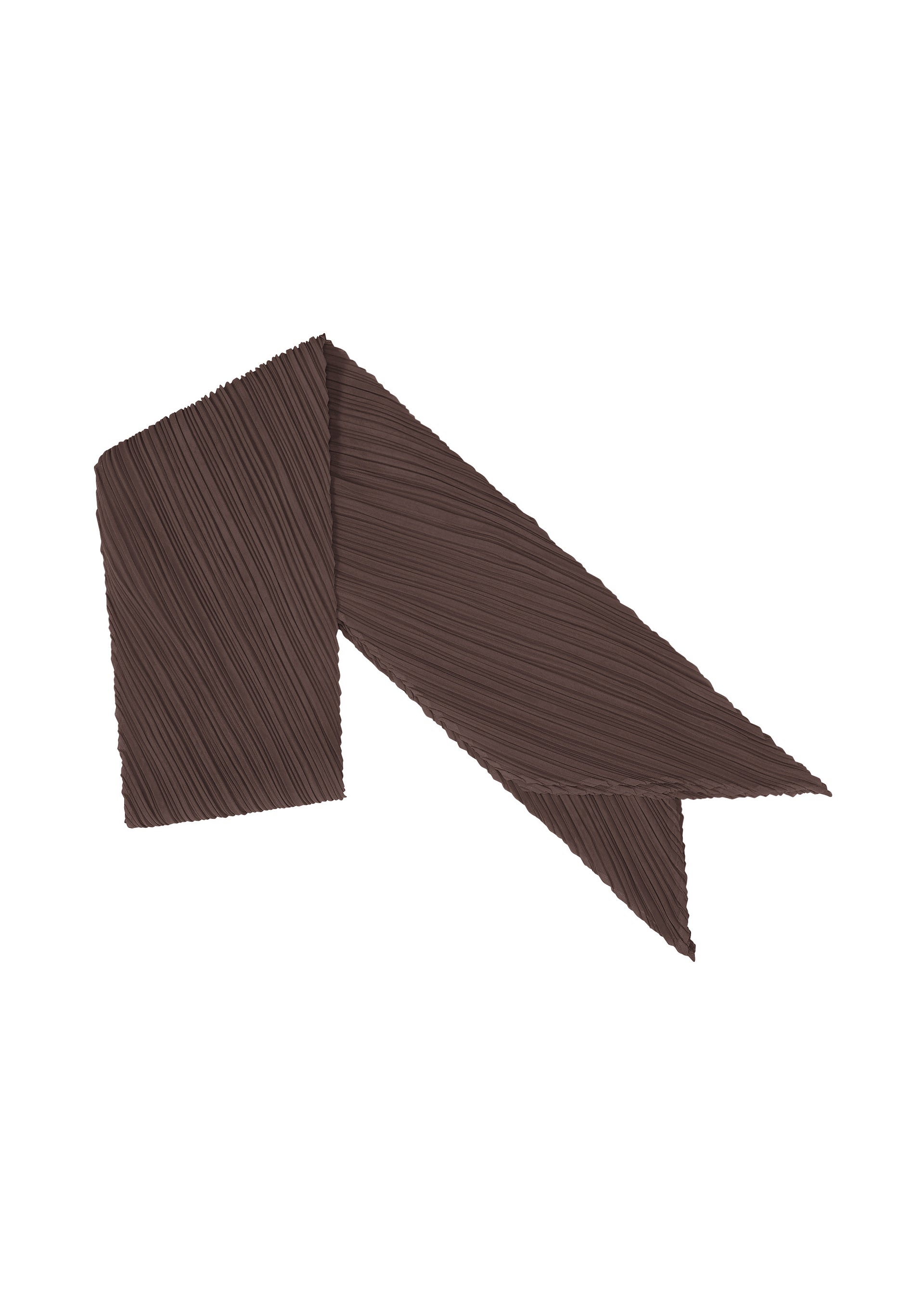 A product shot of the PLEATS PLEASE ISSEY MIYAKE MONTHLY SCARF JULY stole in dark brown.