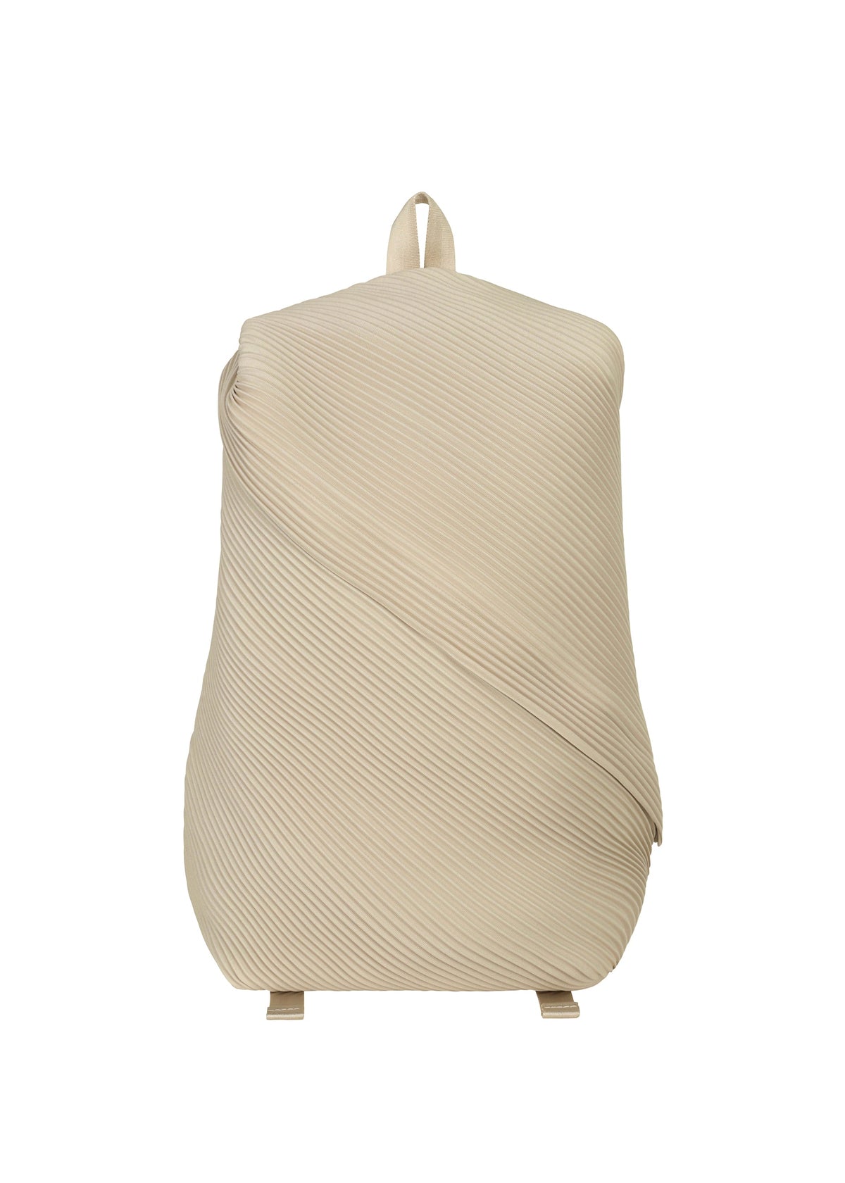 A product shot of the PLEATS PLEASE ISSEY MIYAKE BIAS PLEATS BACKPACK bag in light beige.