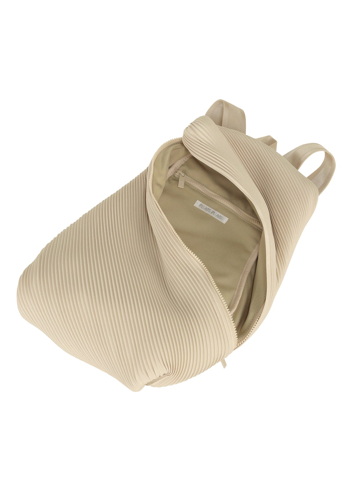 A detail shot of the PLEATS PLEASE ISSEY MIYAKE BIAS PLEATS BACKPACK bag.