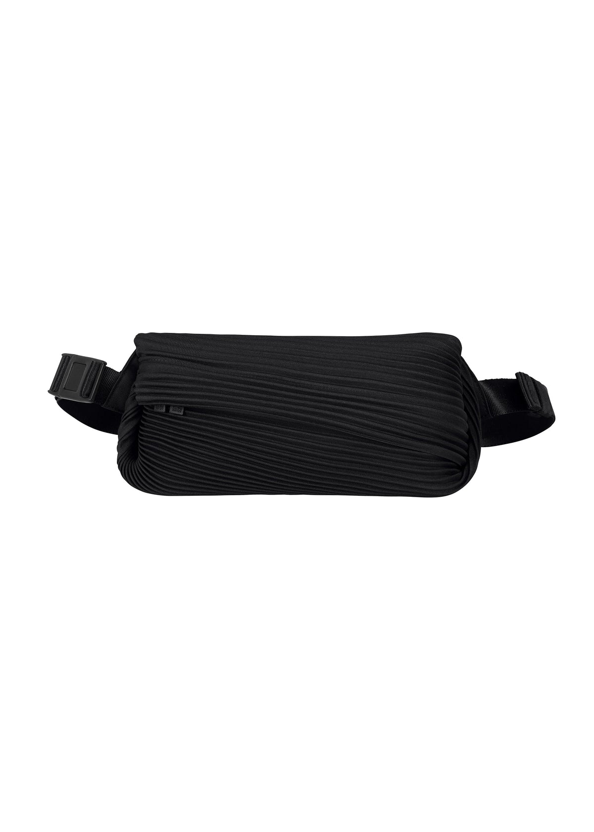 A product shot of the PLEATS PLEASE ISSEY MIYAKE BIAS PLEATS WAISTBAG bag in black.