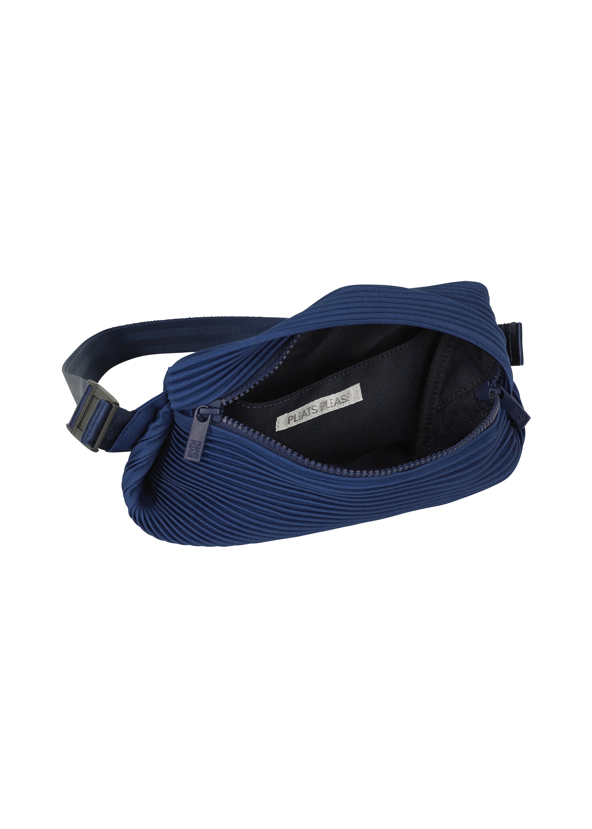 A detail shot of the PLEATS PLEASE ISSEY MIYAKE BIAS PLEATS WAISTBAG bag.