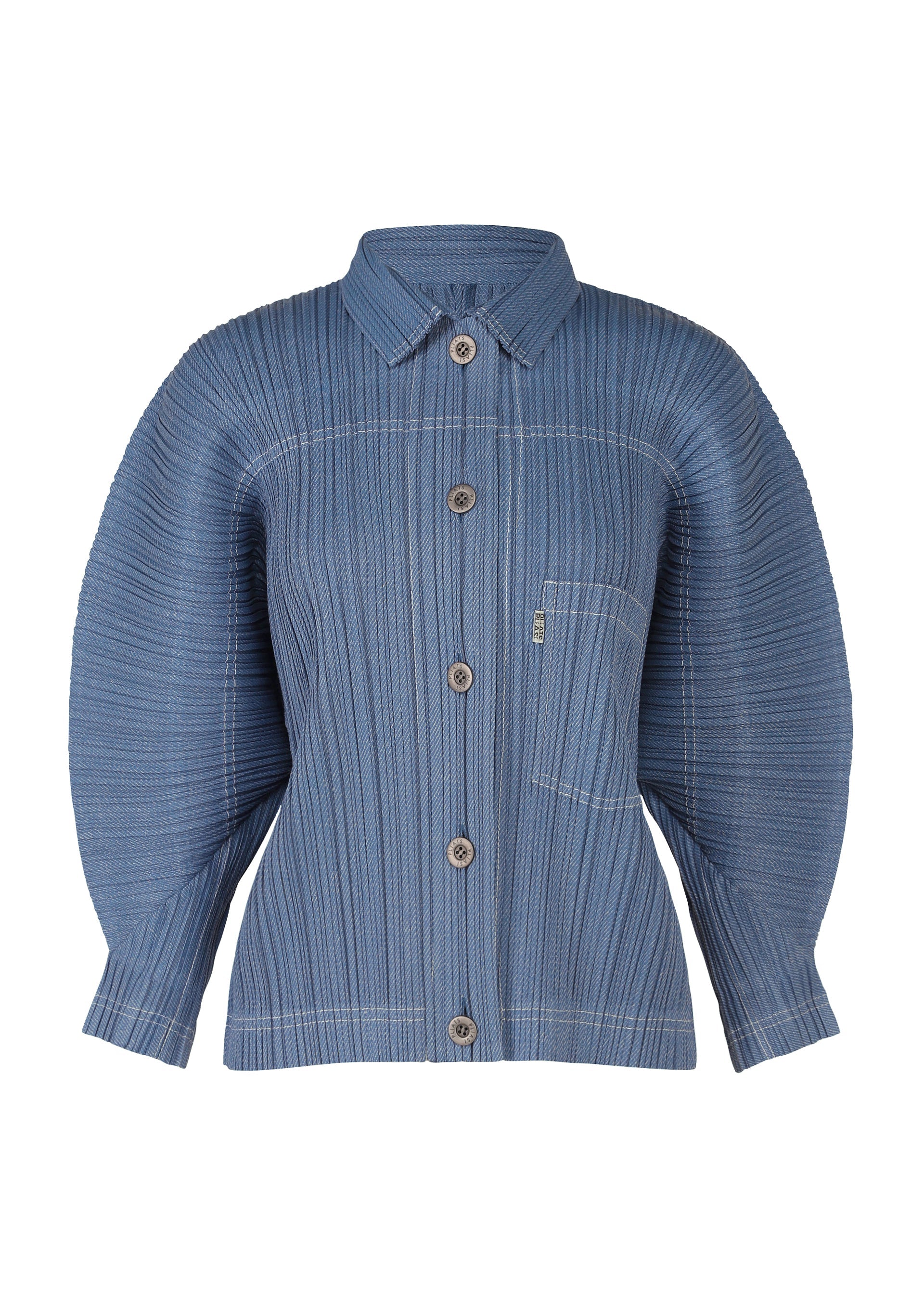 ISSEY MIYAKE denim im product テーラードジャケット COTTON DENIM Rounded Long-Sleeved Jacket Blue – The official ISSEY