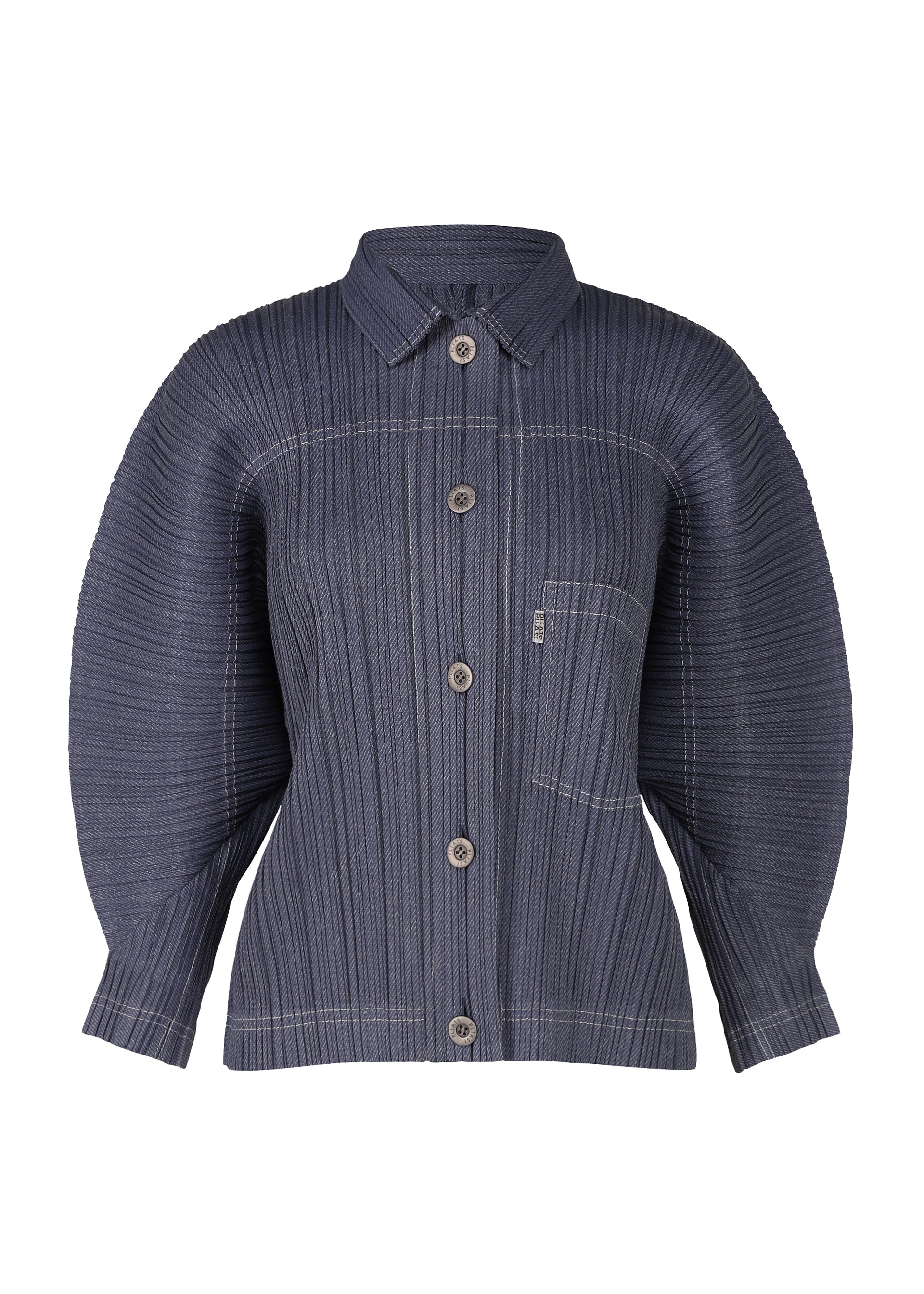 COTTON DENIM Rounded Long-Sleeved Jacket Navy – The official ISSEY