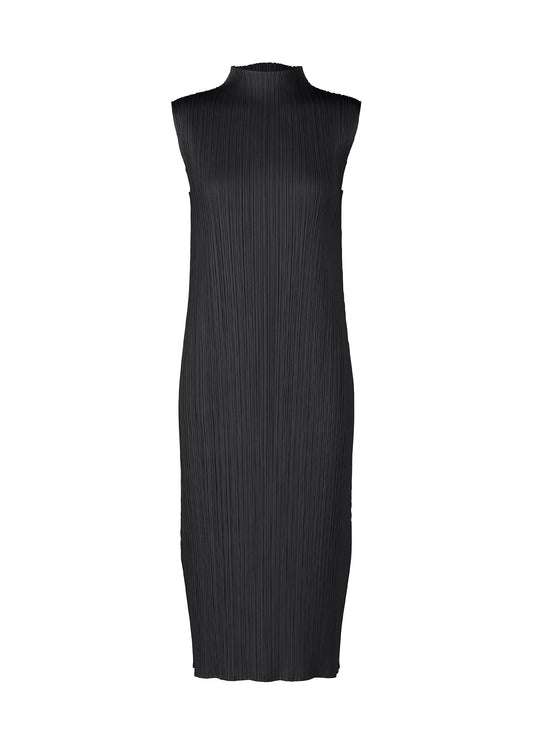 A product shot of the PLEATS PLEASE ISSEY MIYAKE MONTHLY COLORS : JULY dress in black.