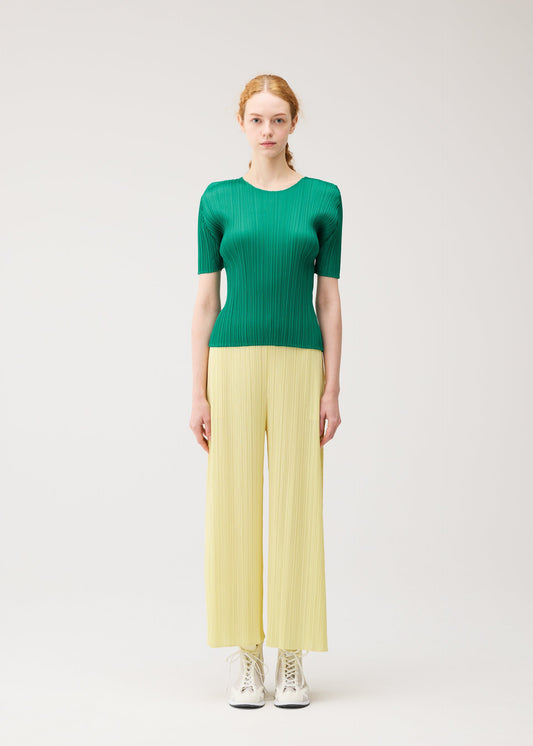 A model wears the PLEATS PLEASE ISSEY MIYAKE MONTHLY COLORS : JULY top.