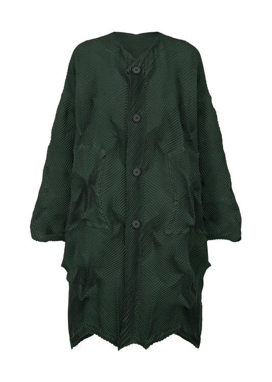 A product shot of the A-POC ABLE ISSEY MIYAKE TYPE O 017 coat in dark green (63).