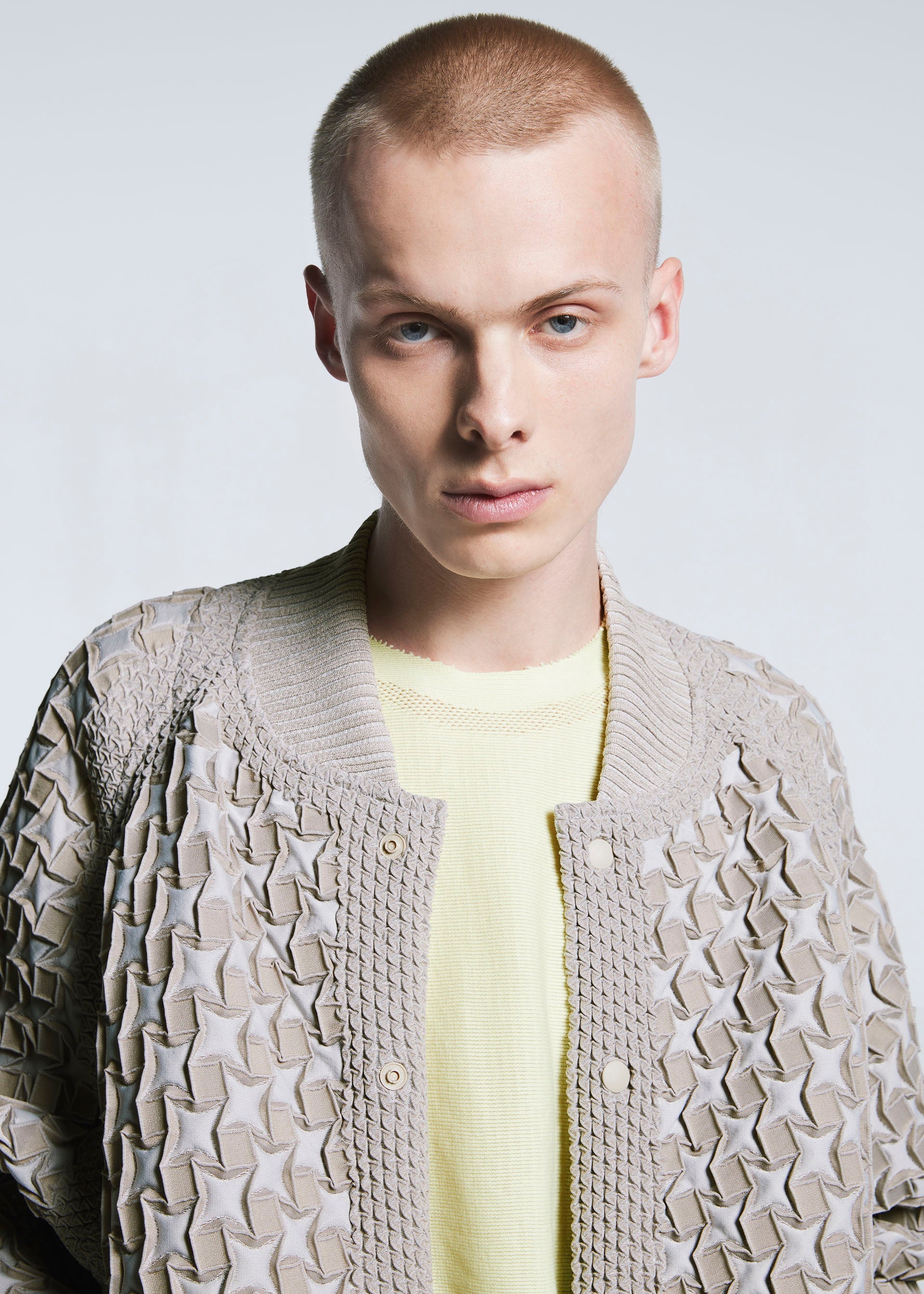 A model wears the A-POC ABLE ISSEY MIYAKE TYPE O 001 jacket.