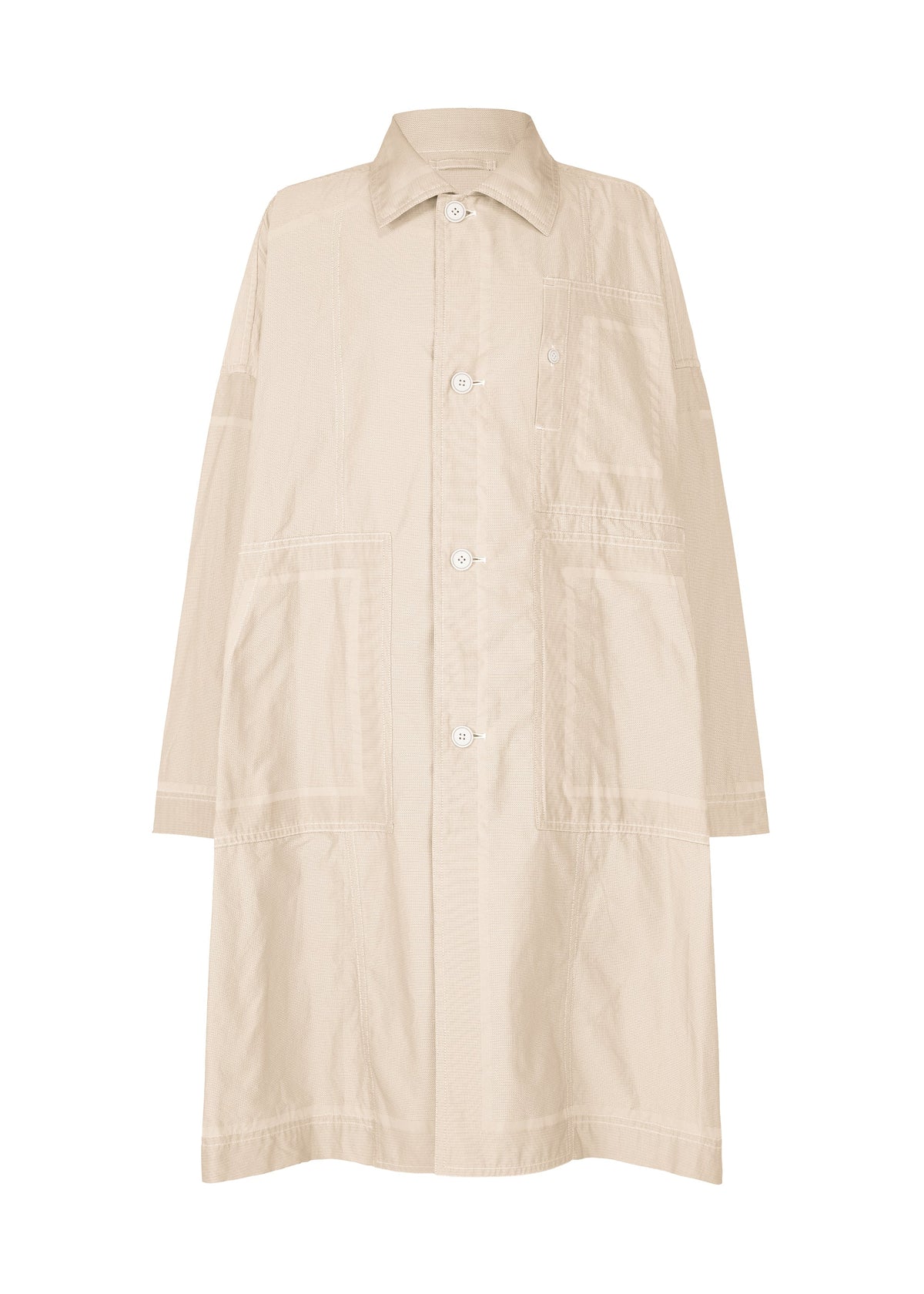A product shot of the A-POC ABLE ISSEY MIYAKE TYPE U 002 coat in light beige (40).