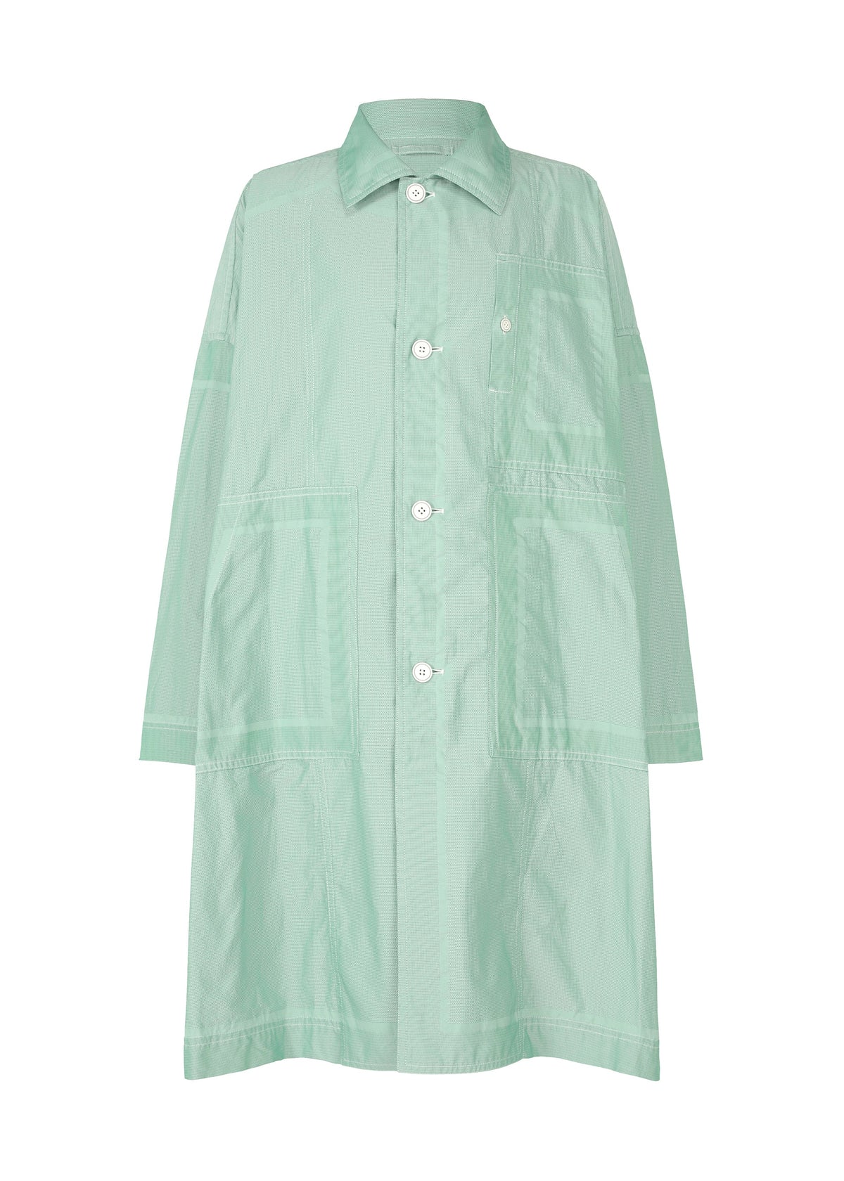 A product shot of the A-POC ABLE ISSEY MIYAKE TYPE U 002 coat in green (62).