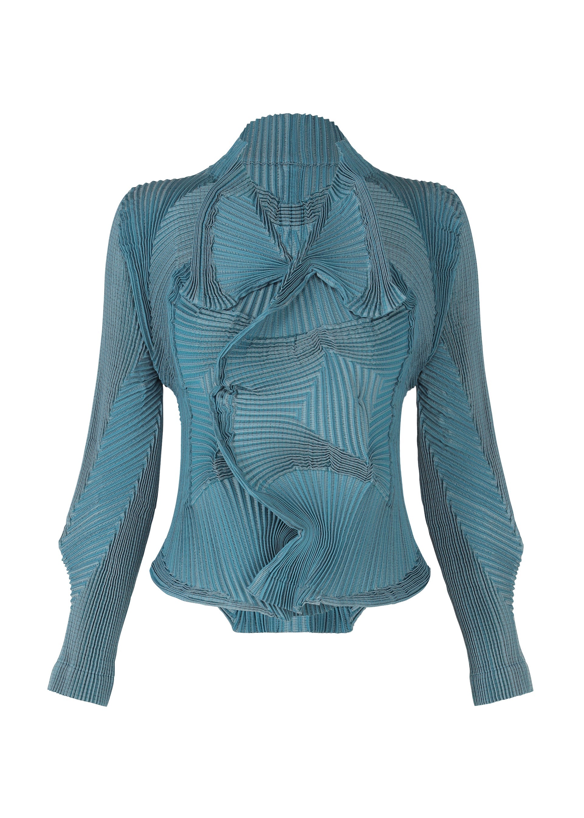 A product shot of the A-POC ABLE ISSEY MIYAKE TYPE O 003 jacket in turquoise blue (73).