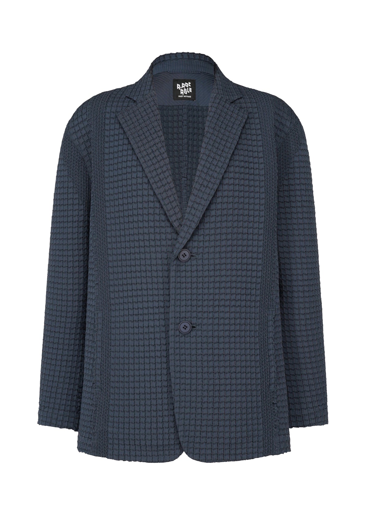 A product shot of the A-POC ABLE ISSEY MIYAKE TYPE O 014 jacket in indigo blue (74).