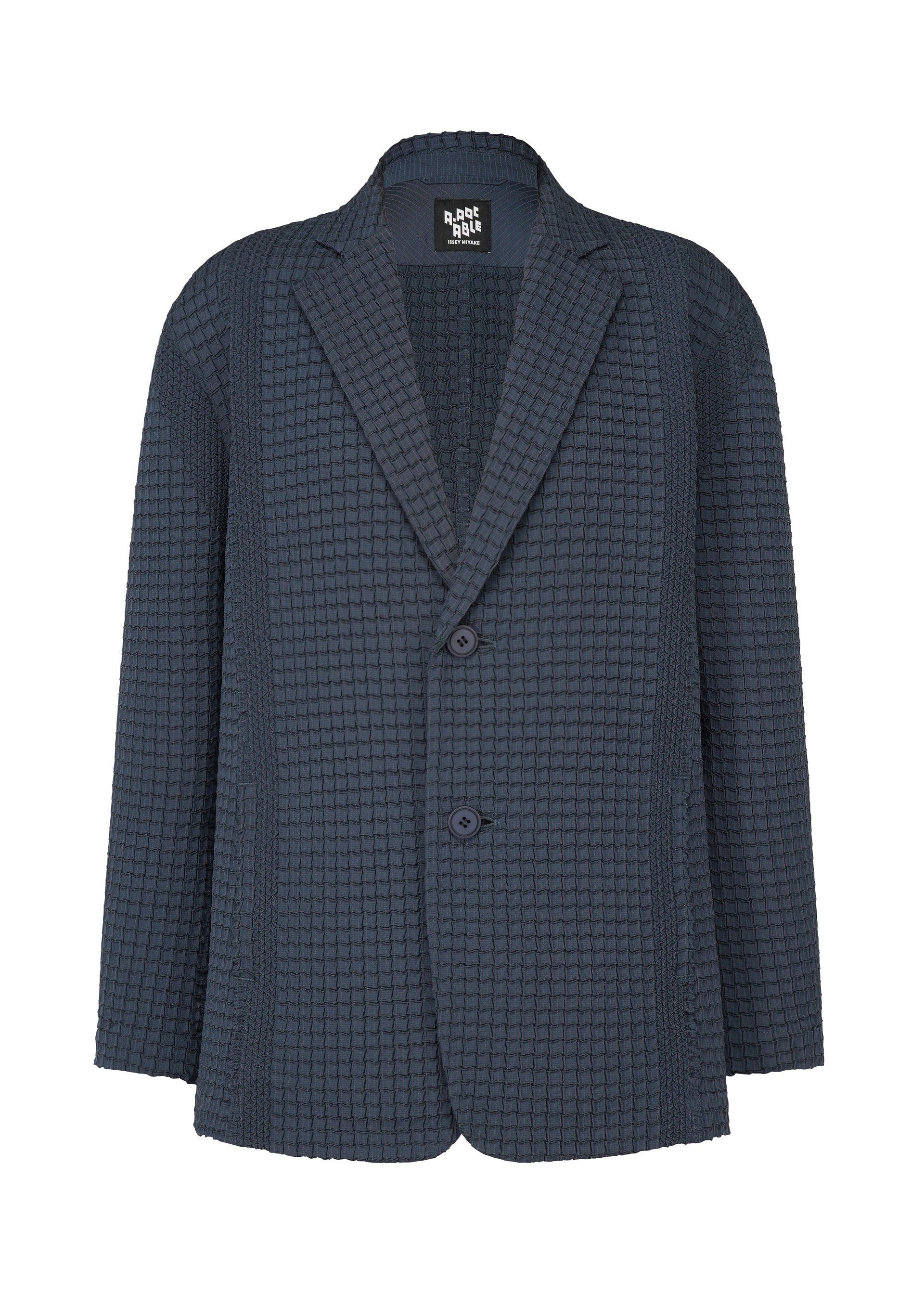 A product shot of the A-POC ABLE ISSEY MIYAKE TYPE O 014 jacket in indigo blue (74).