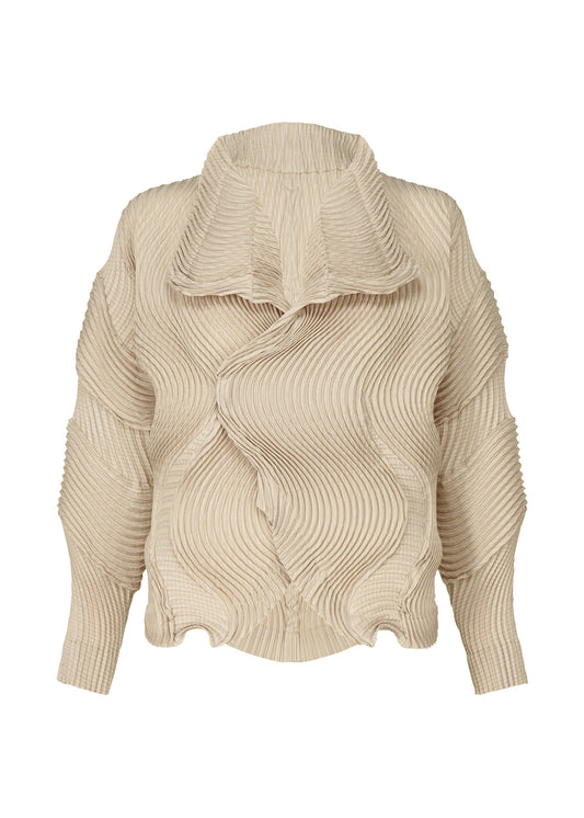 A product shot of the A-POC ABLE ISSEY MIYAKE TYPE O 004 jacket in light beige.