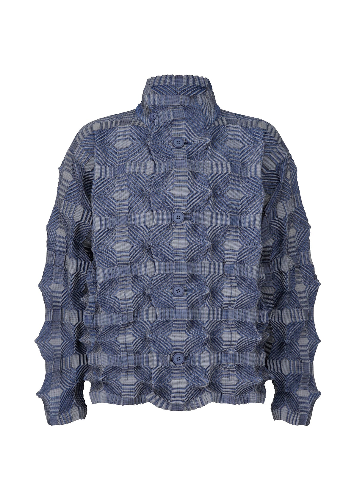 A product shot of the A-POC ABLE ISSEY MIYAKE TYPE O 016 jacket in indigo blue (74).