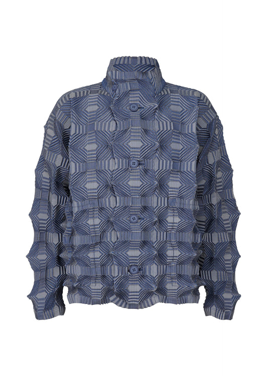 A product shot of the A-POC ABLE ISSEY MIYAKE TYPE O 016 jacket in indigo blue (74).