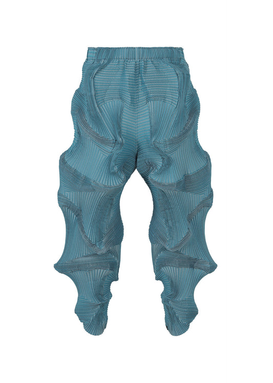 A product shot of the A-POC ABLE ISSEY MIYAKE TYPE O 003 trousers in turquoise blue (73).