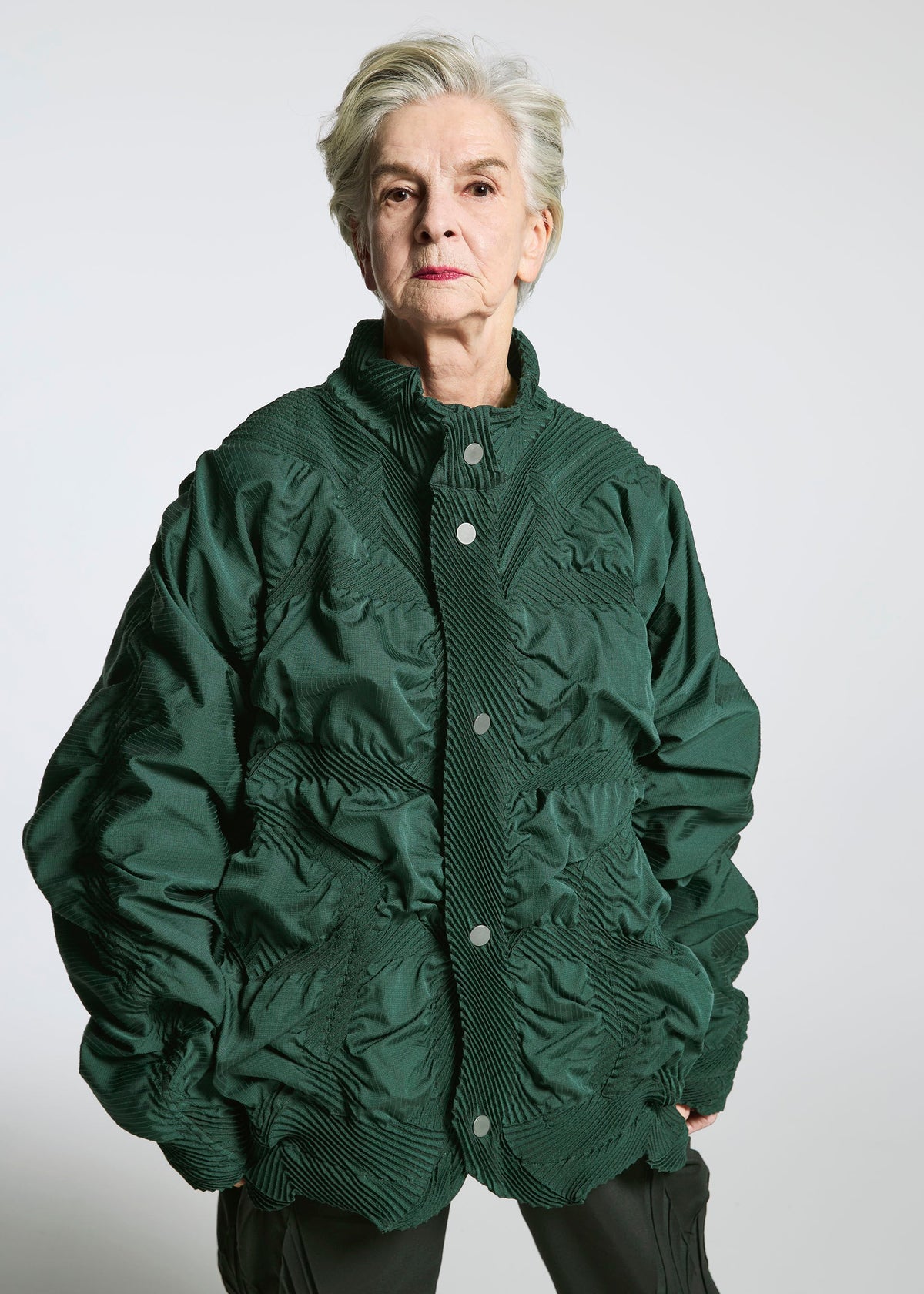 A model wears the A-POC ABLE ISSEY MIYAKE TYPE O 021 jacket.