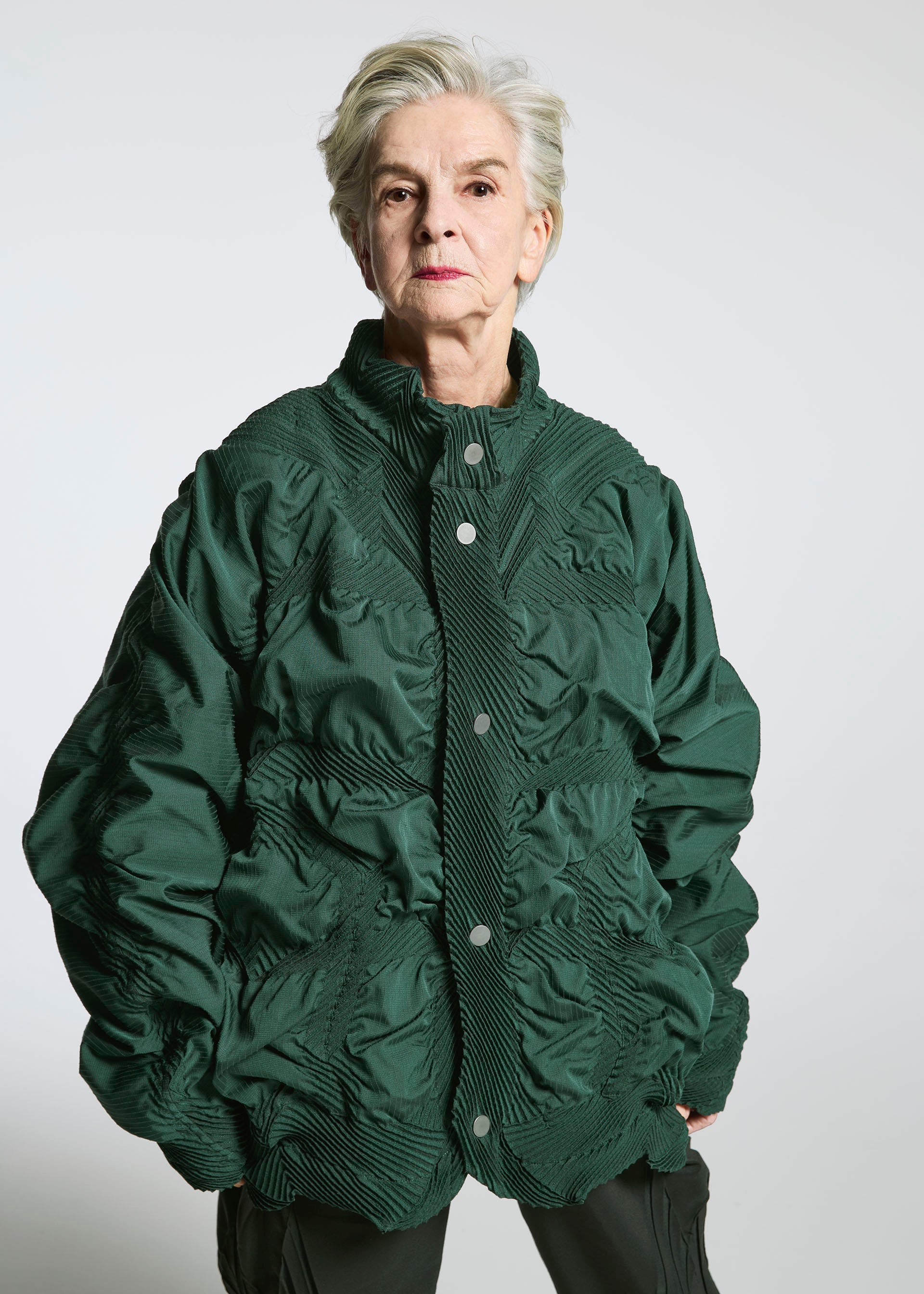 A model wears the A-POC ABLE ISSEY MIYAKE TYPE O 021 jacket.