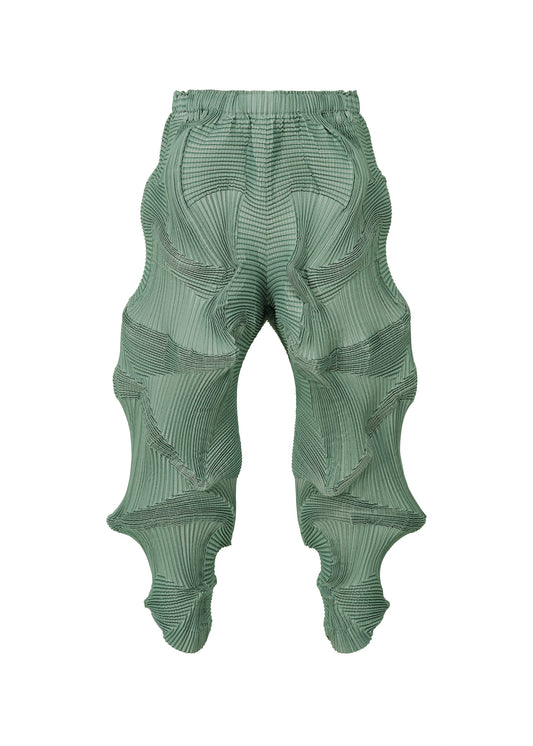 A product shot of the A-POC ABLE ISSEY MIYAKE TYPE O 003 trousers in light green-hued (67).