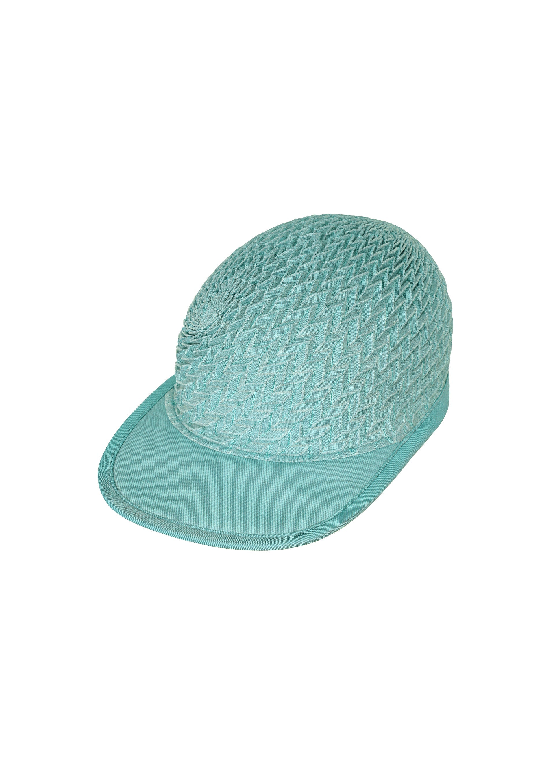 A product shot of the A-POC ABLE ISSEY MIYAKE TYPE O CAP cap in turquoise blue (73).